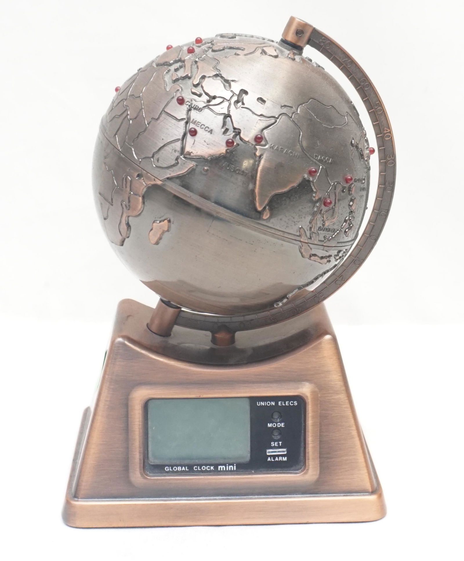 COPPER WORLD TIME GLOBE WITH RED LEDS (1 of 8)