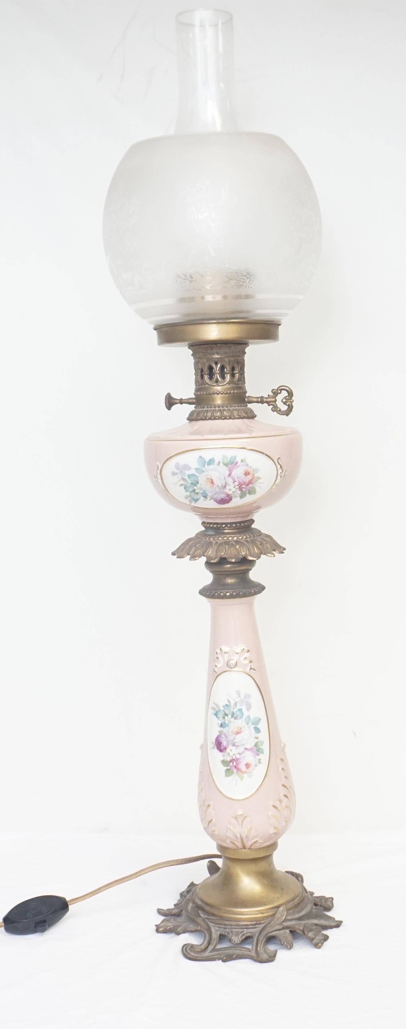 TALL PORCELAIN ELECTRIFIED OIL LAMP (1 of 7)