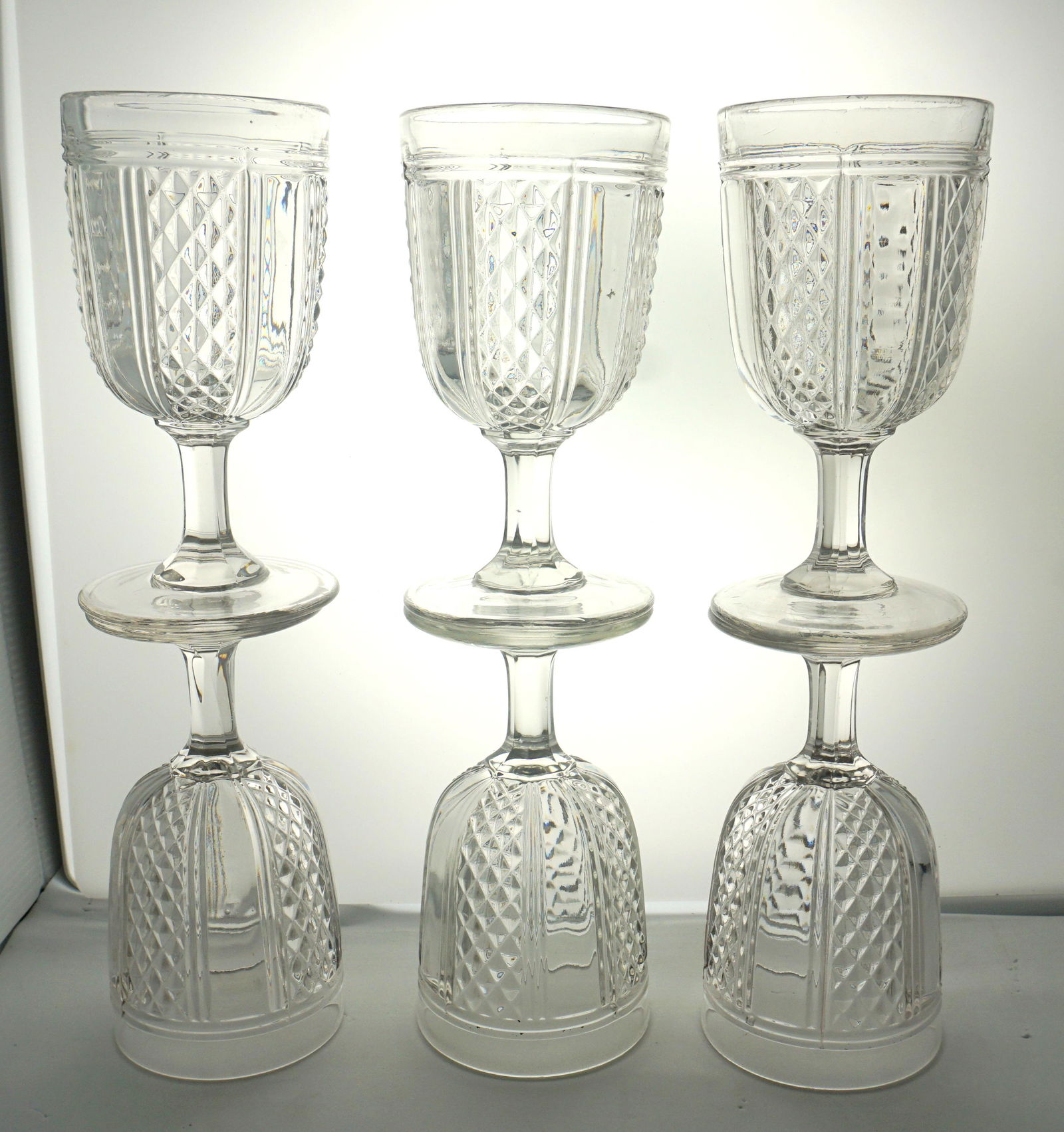 6 VINTAGE DIAMOND POINT PANEL GOBLETS (1 of 6)