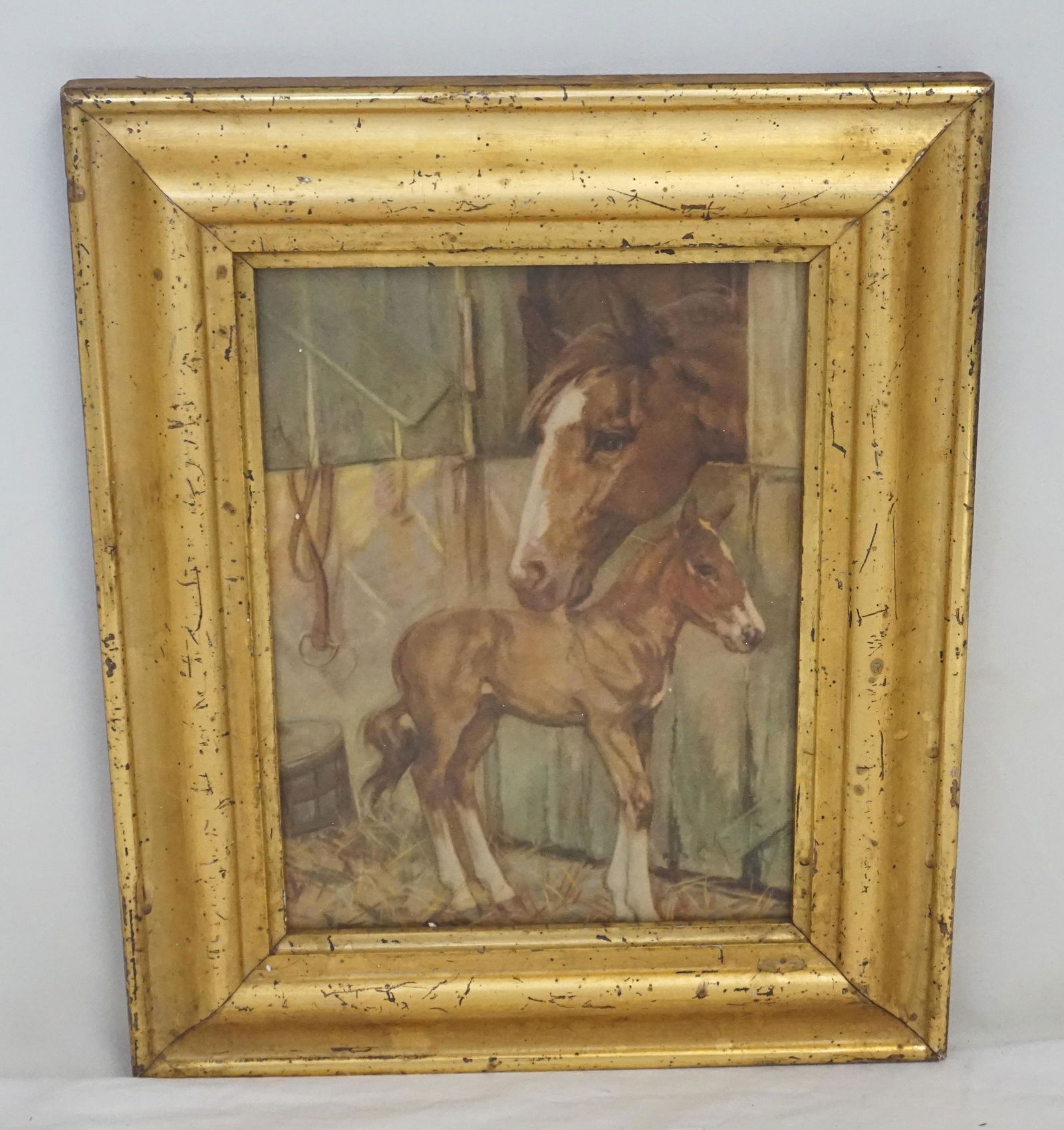 VINTAGE FRAMED MARE & FOAL HORSE PRINT (1 of 4)