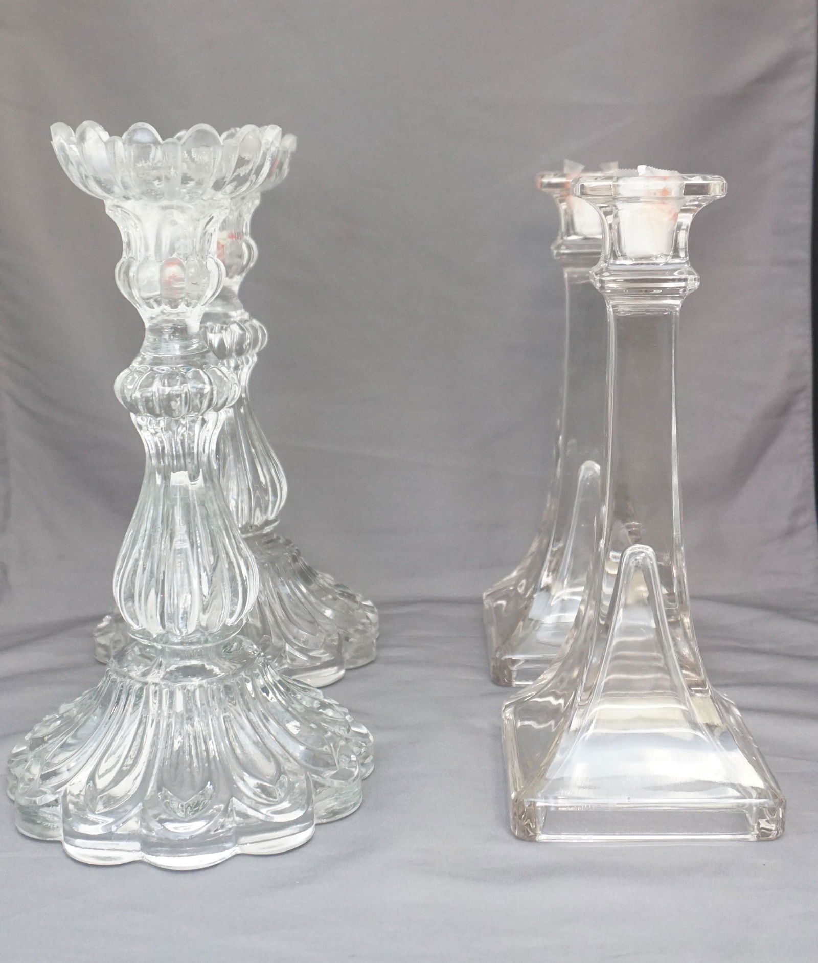 4 VINTAGE GLASS CANDLE STICKS (1 of 5)