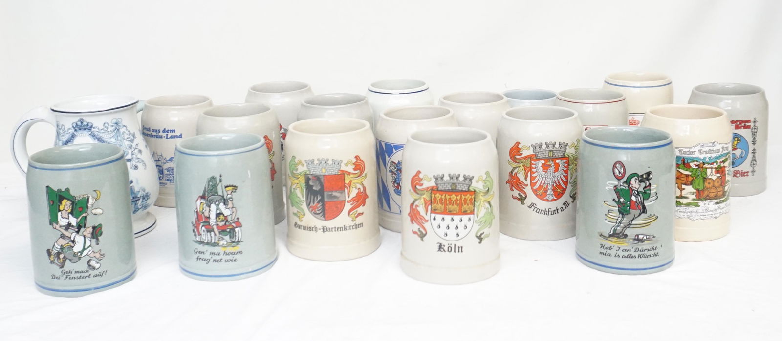 LARGE GROUPING VINTAGE STONEWARE STEINS & MUGS (1 of 8)