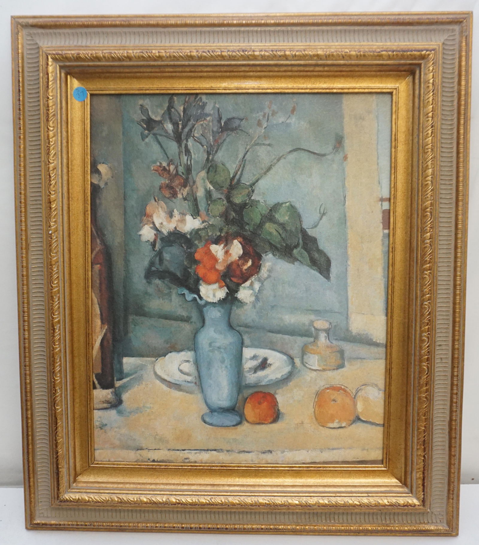 MID CENTURY STILL LIFE PRINT ON MASONITE: Mid Century Still Life Print applied to Masonite. In Gilt wood frame. Measures 29"x24"x2". Weight 7 pds. PROVENANCE: A Charleston SC Private Estate