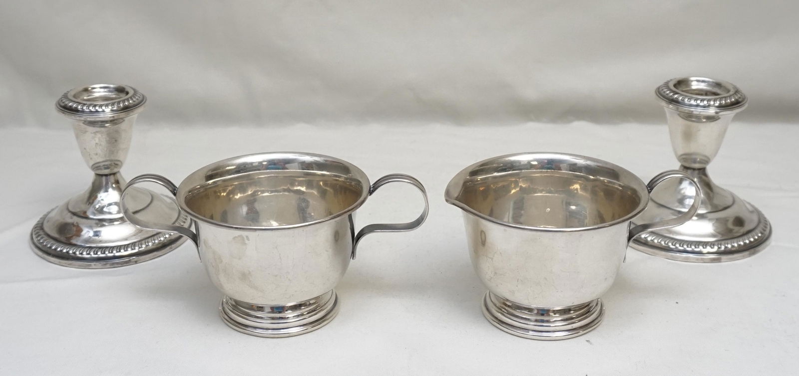 4 pc STERLING CREAM - SUGAR - CANDLESTICKS (1 of 9)