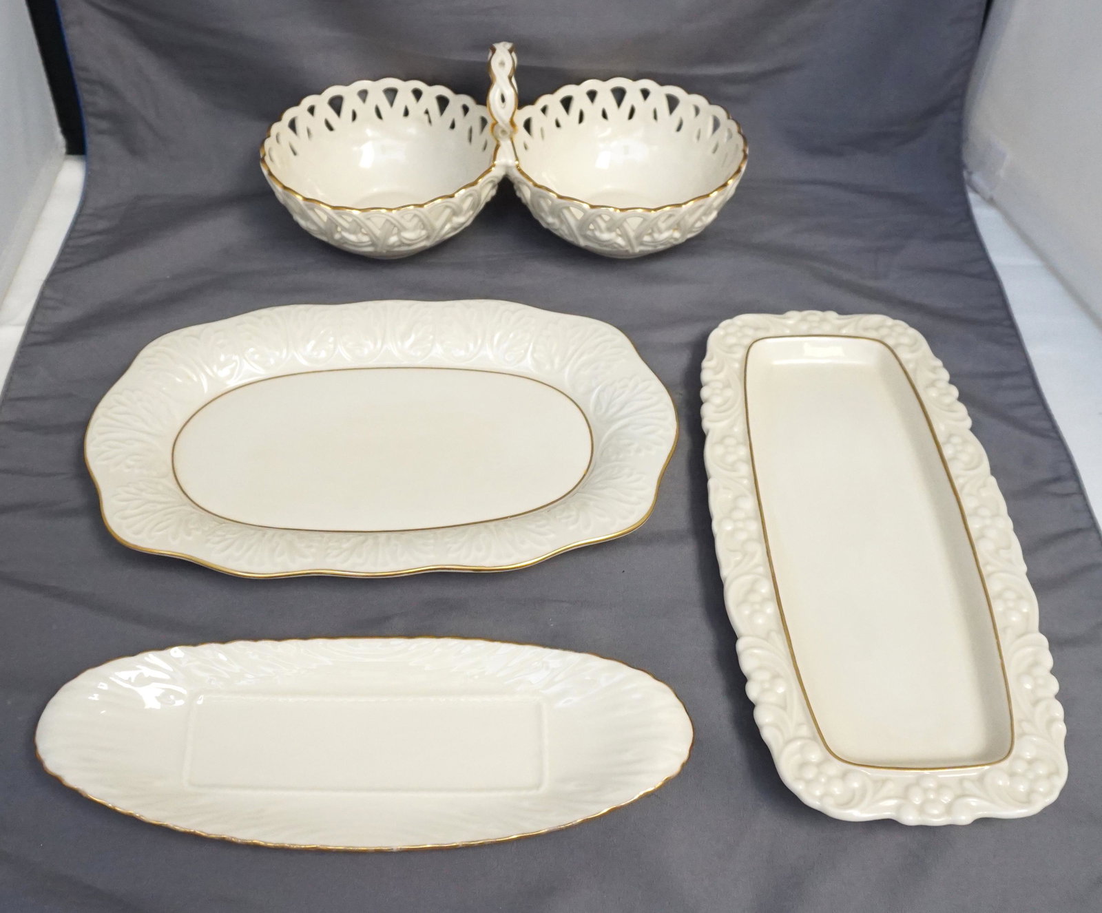 4 pc LENOX CREAM PORCELAIN TRAYS & BOWLS (1 of 10)