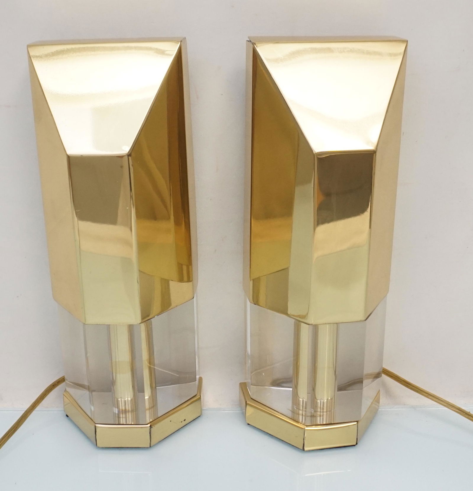PAIR LUCITE BRASS CHAPMAN MODERNIST LAMPS (1 of 7)