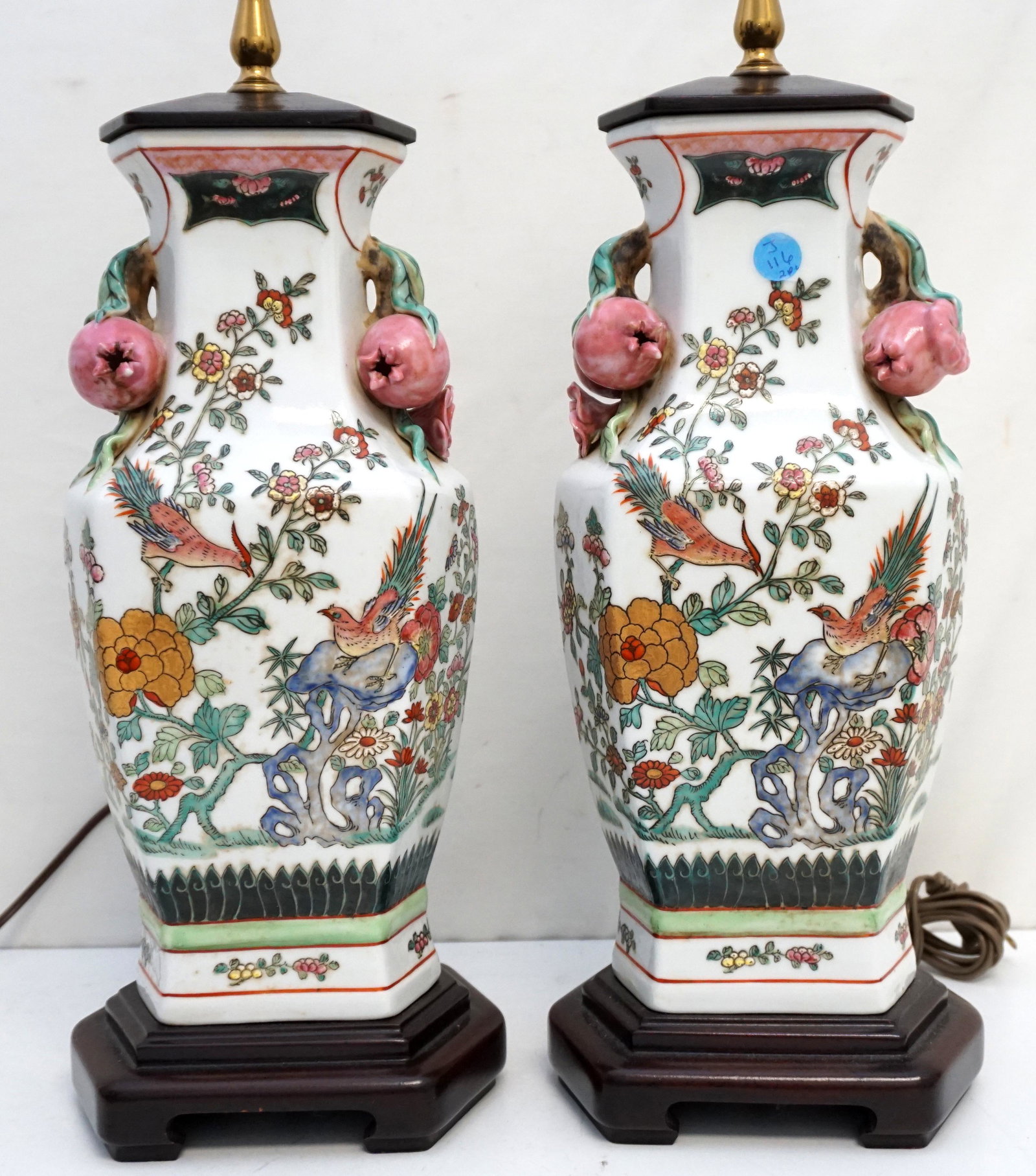 PAIR CHINESE FAMILLE ROSE POMEGRANATE LAMPS (1 of 12)