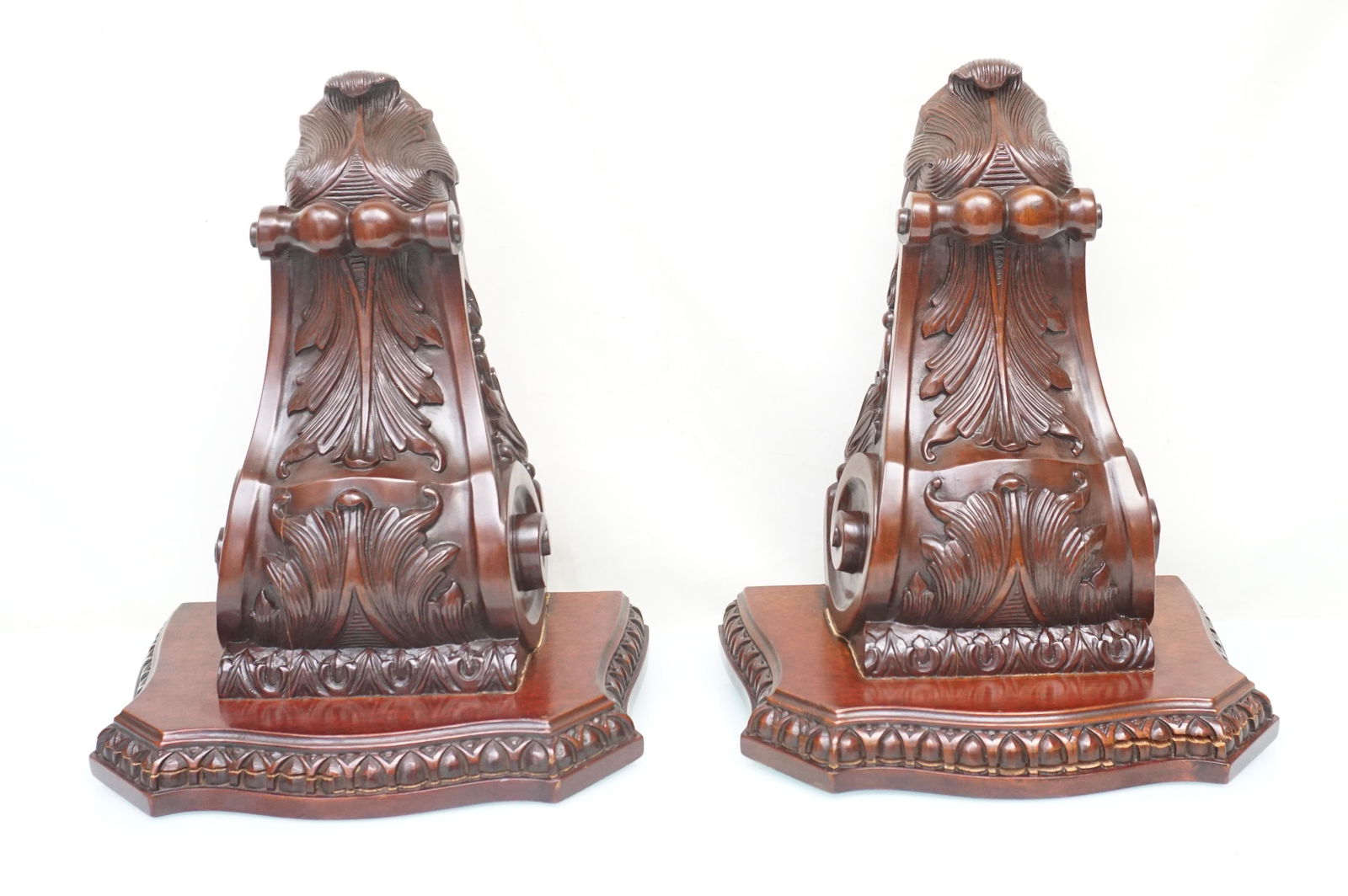 PAIR CARVED MAHOGANY WALL SCONCES (1 of 7)