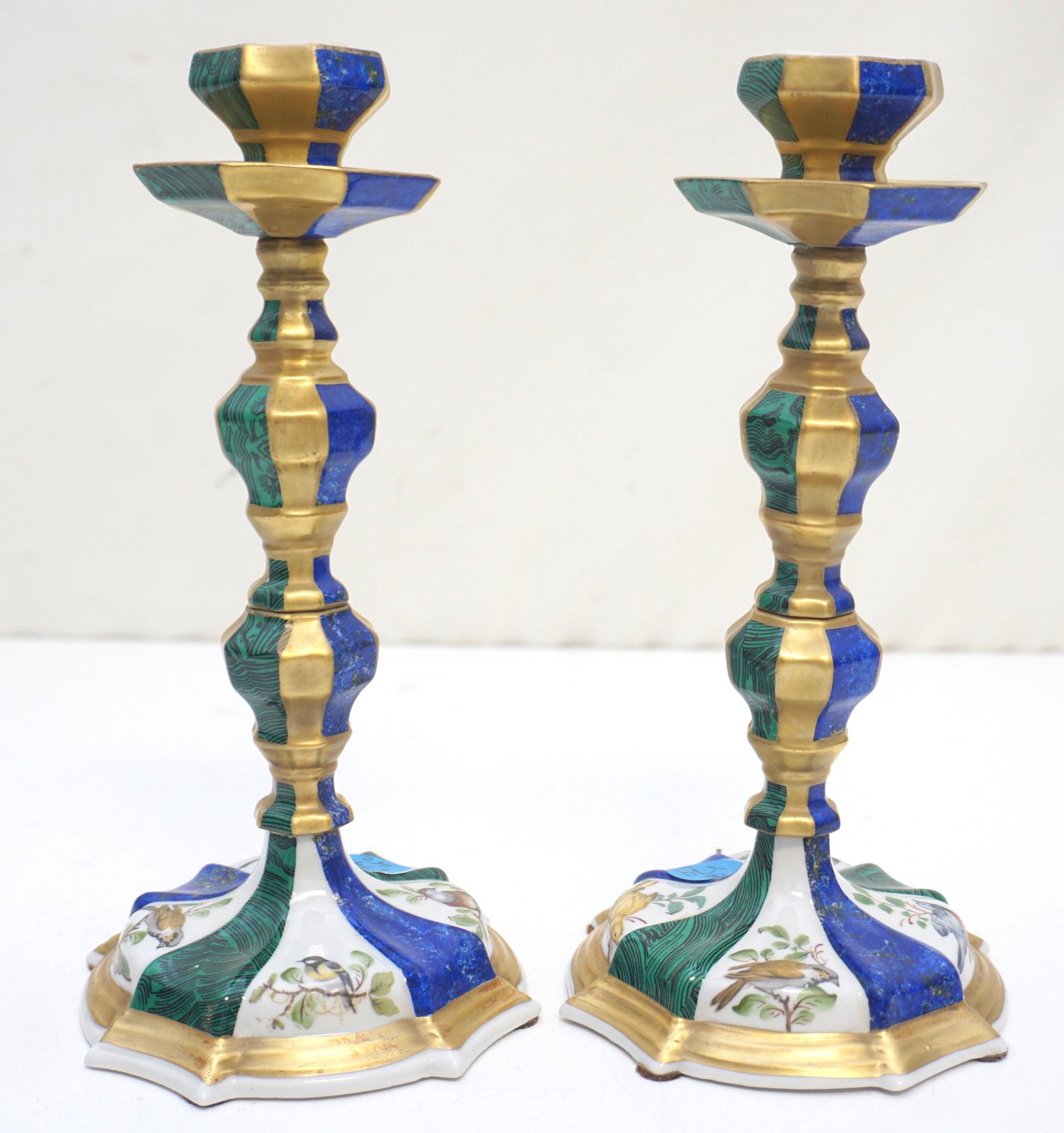 SEVRES FRANCE BIRD MOTIF PORCELAIN CANDLESTICKS (1 of 8)