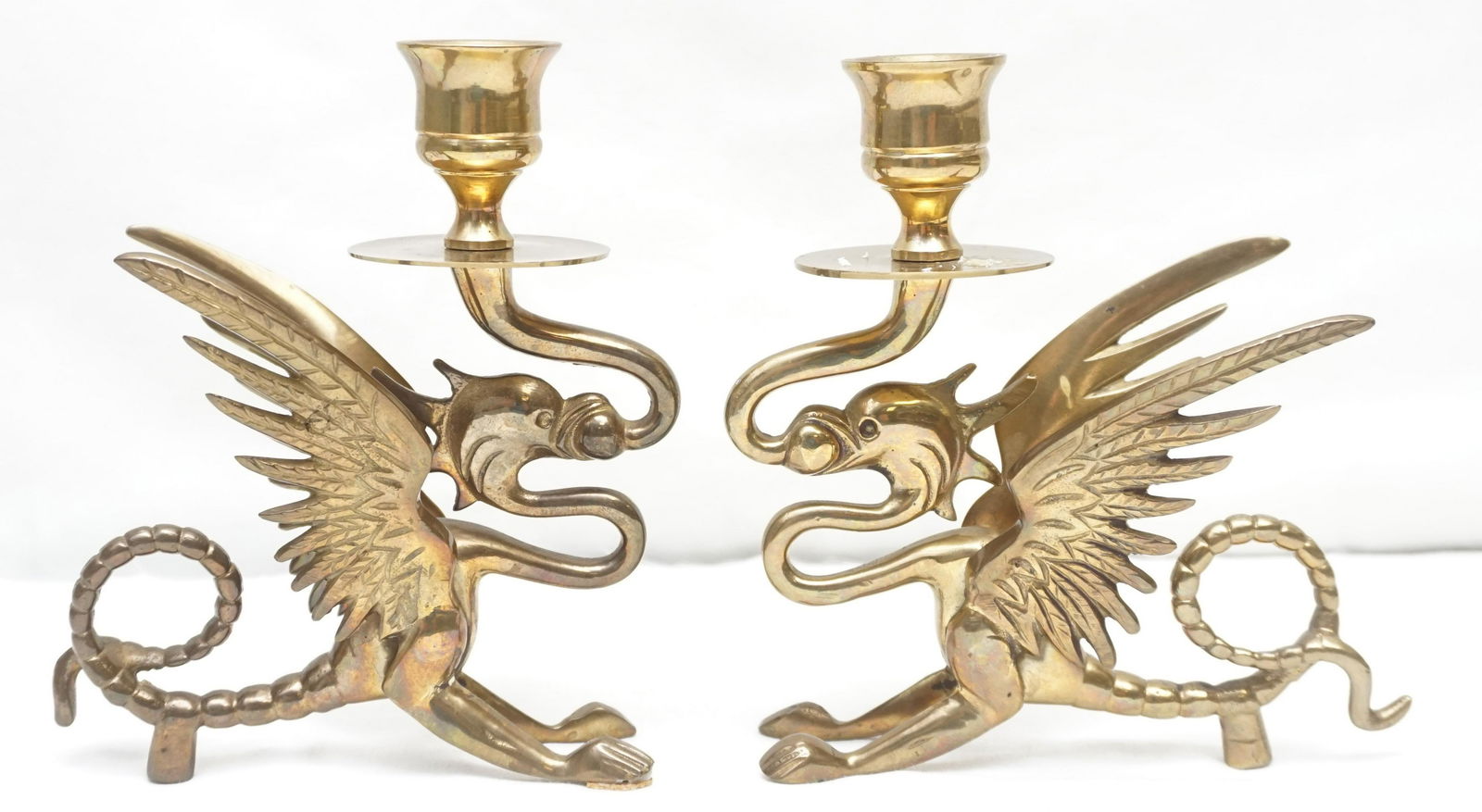 PAIR OF BRASS DRAGON CANDLESTICKS (1 of 6)