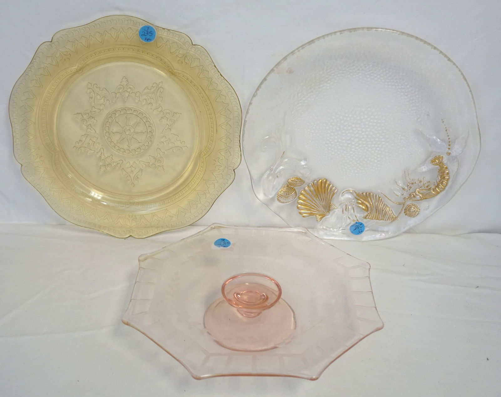 3 PC VINTAGE GLASS CAKE PLATES (1 of 5)