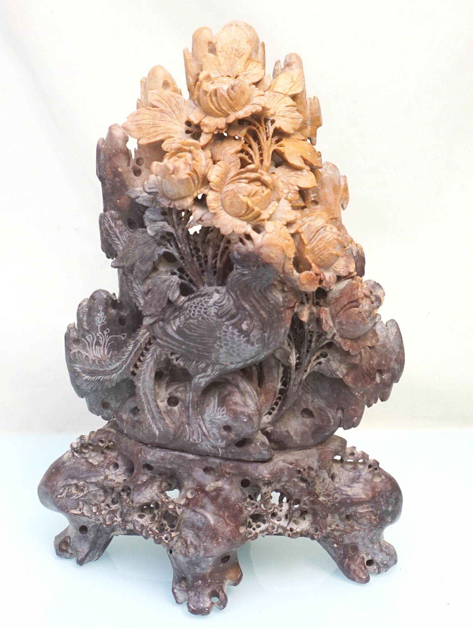 LARGE CHINESE CARVED SOAPSTONE FAUNA & FOLIAGE (1 of 11)