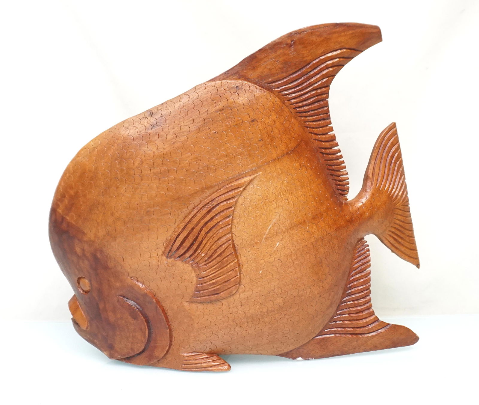 MID CENTURY LARGE CARVED WOOD ANGEL FISH (1 of 7)