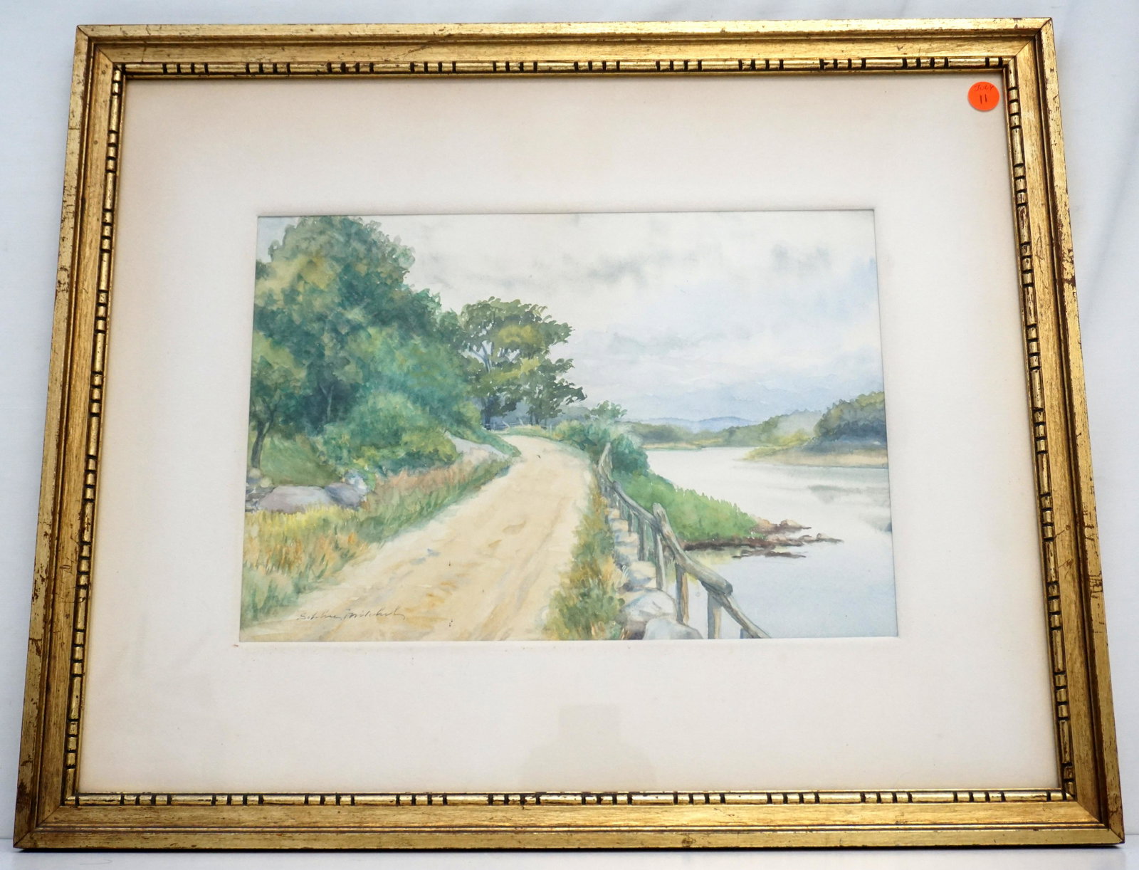 NAPA RIVER WATERCOLOR SOPHIE MARIE ALSTROM MITCHELL: Original Watercolor Napa River California Landscape by Sophie Marie Alstrom Mitchell (1858-1940). In gilt wood frame with mat measures 23 3/4"x19 1/2"x1". Weight 6 pds. Sophie Marie Alstrom Mitchell S