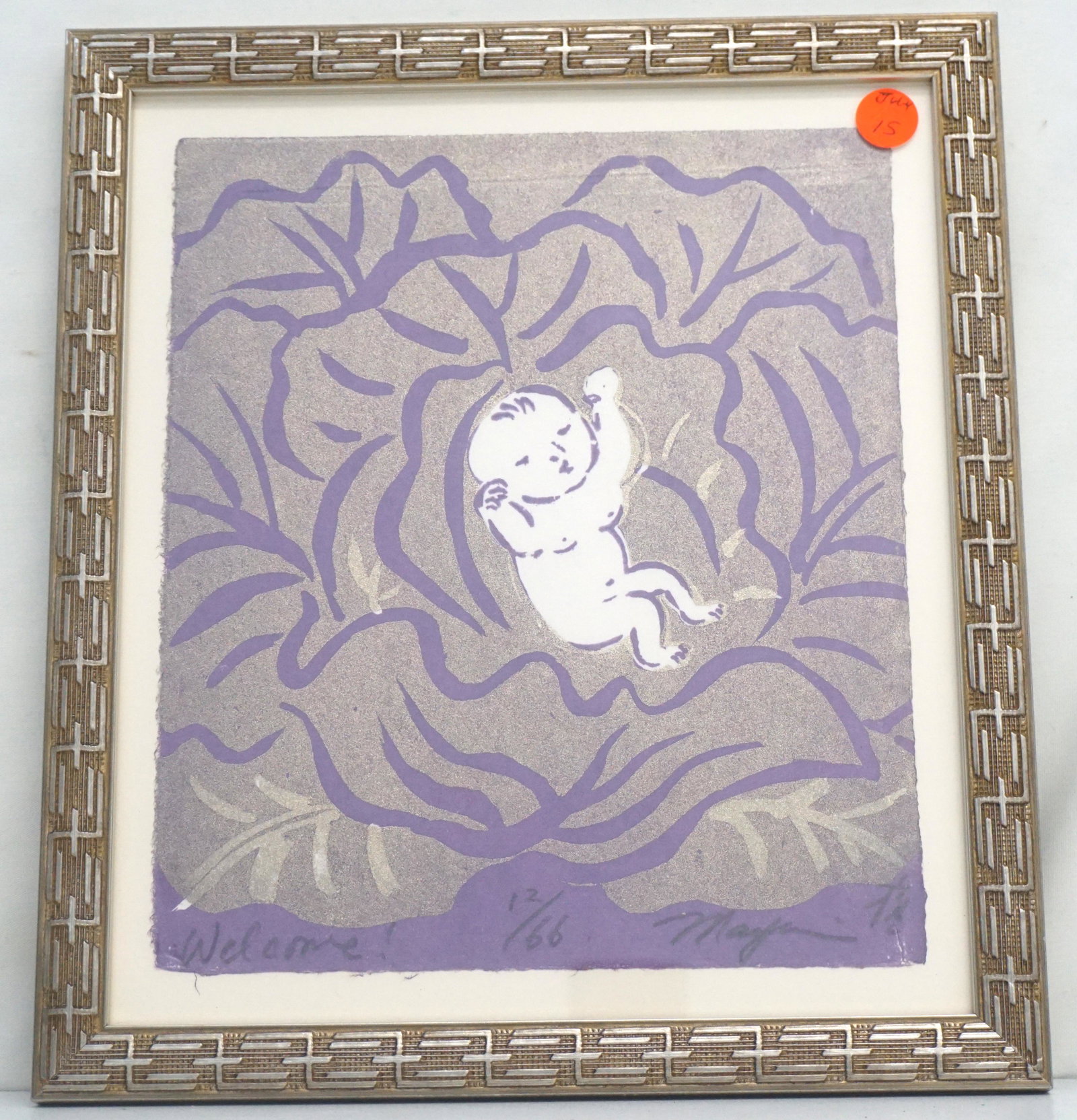 MAYUMI ODA "WELCOME" ORIGINAL SILKSCREEN SIGNED &: Mayumi Oda, Artist Signed & Numbered 12/66 Limited Edition Silkscreen "Welcome". Unframed 13" x 10"". Professionally framed 13"x11"x3/4". Weight 2 pds. Mayumi Oda, known as the Matisse of Japan, is a 