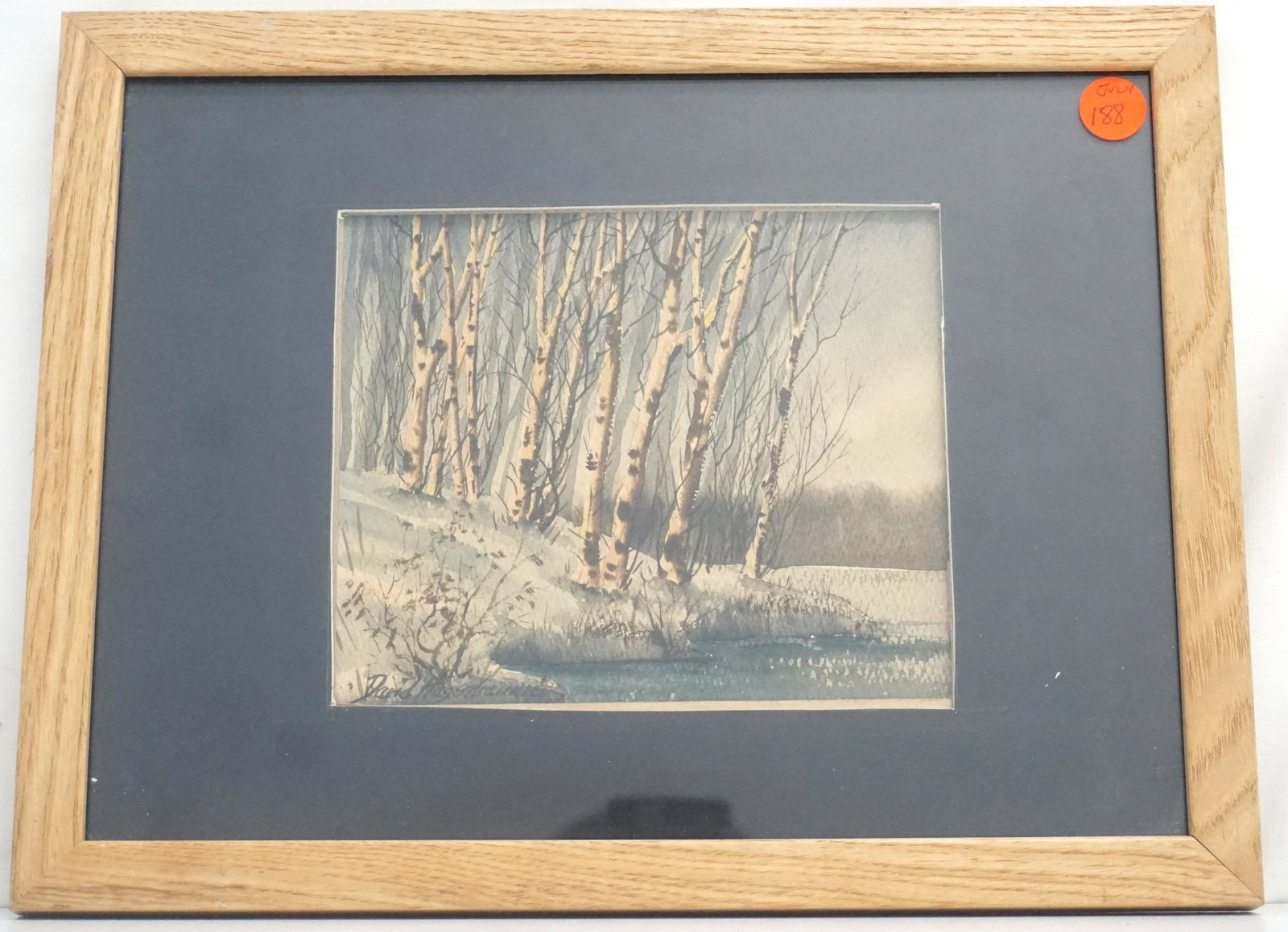 DAVID HAGERBAUMER WATERCOLOR "BIRCH STAND": Original David Hagerbaumer (1921-2014) Watercolor "Birch Stand". Signed lower right. Measures in frame 13"x10"x1". Weight 2 pds. PROVENANCE: A Private Charleston SC Estate. Born in 1921 in Quincy, Ill