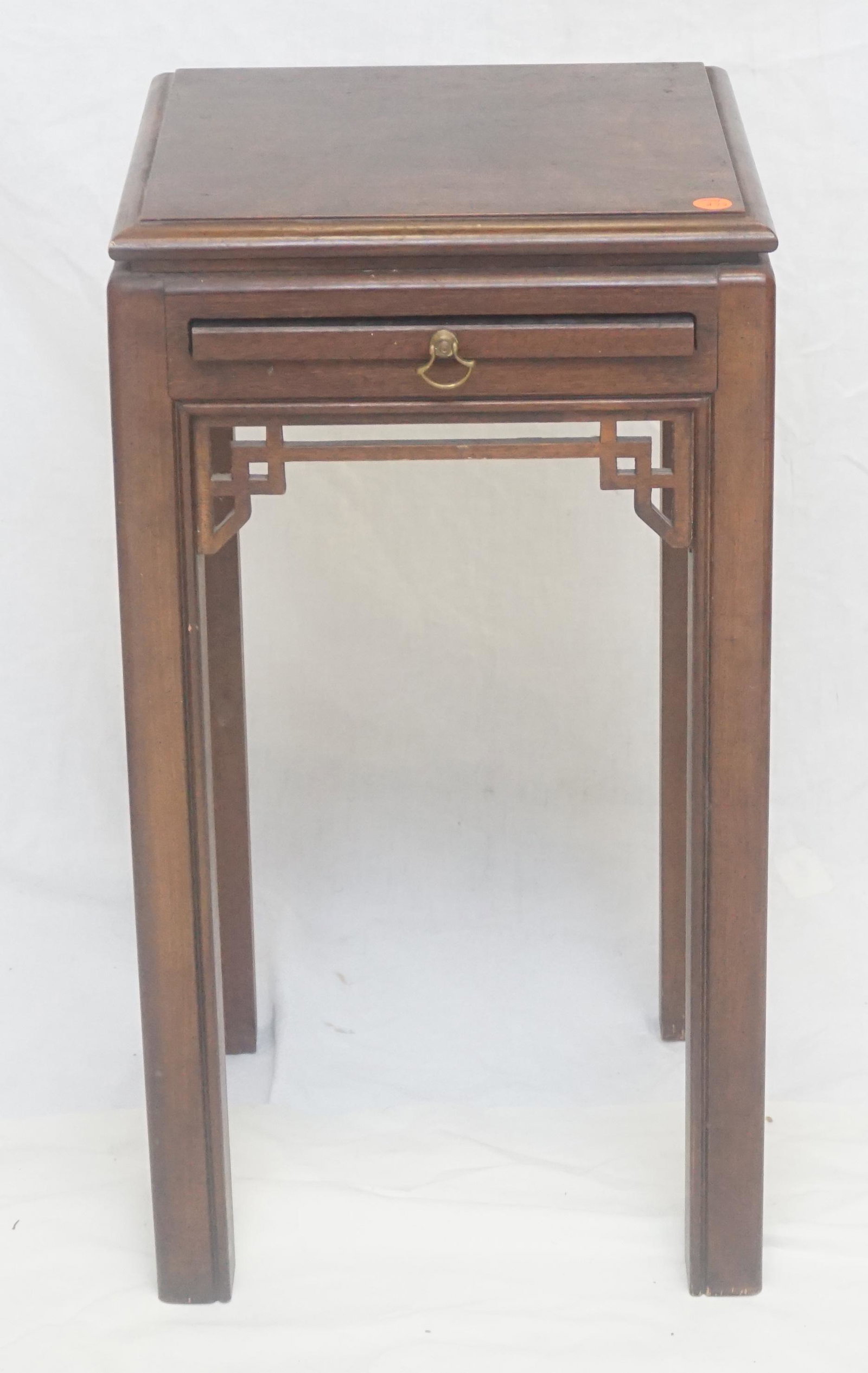 VINTAGE DREXEL CHINESE CHIPPENDALE TABLE: Vintage Drexel Mahogany Chinese Chippendale Side Table / Stand with Writing Slide. Measures 13"x13"x24". NO IN HOUSE SHIPPING***Pickup only or Shipping on this item offered through Pak Mail 843-849-03