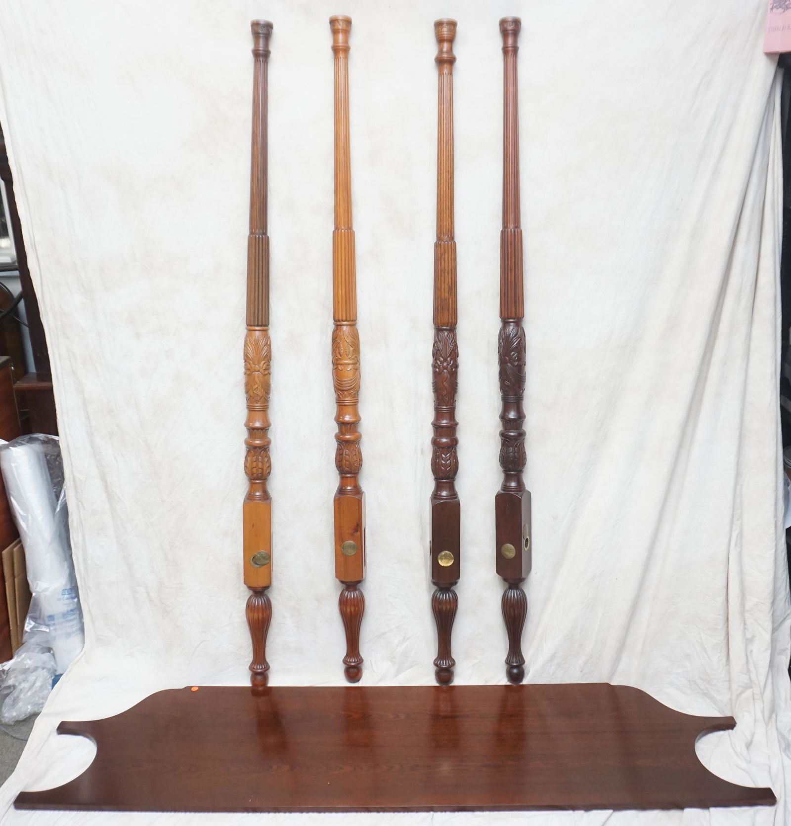 MAHOGANY CARVED FOUR POSTER RICE BED: Vintage Four Poster Mahogany Rice Bed. Headboard approximately 78" wide. PROVENANCE: A Private Charleston SC Estate.NO IN HOUSE SHIPPING. ***Pickup only or Shipping on this item offered through Outwar