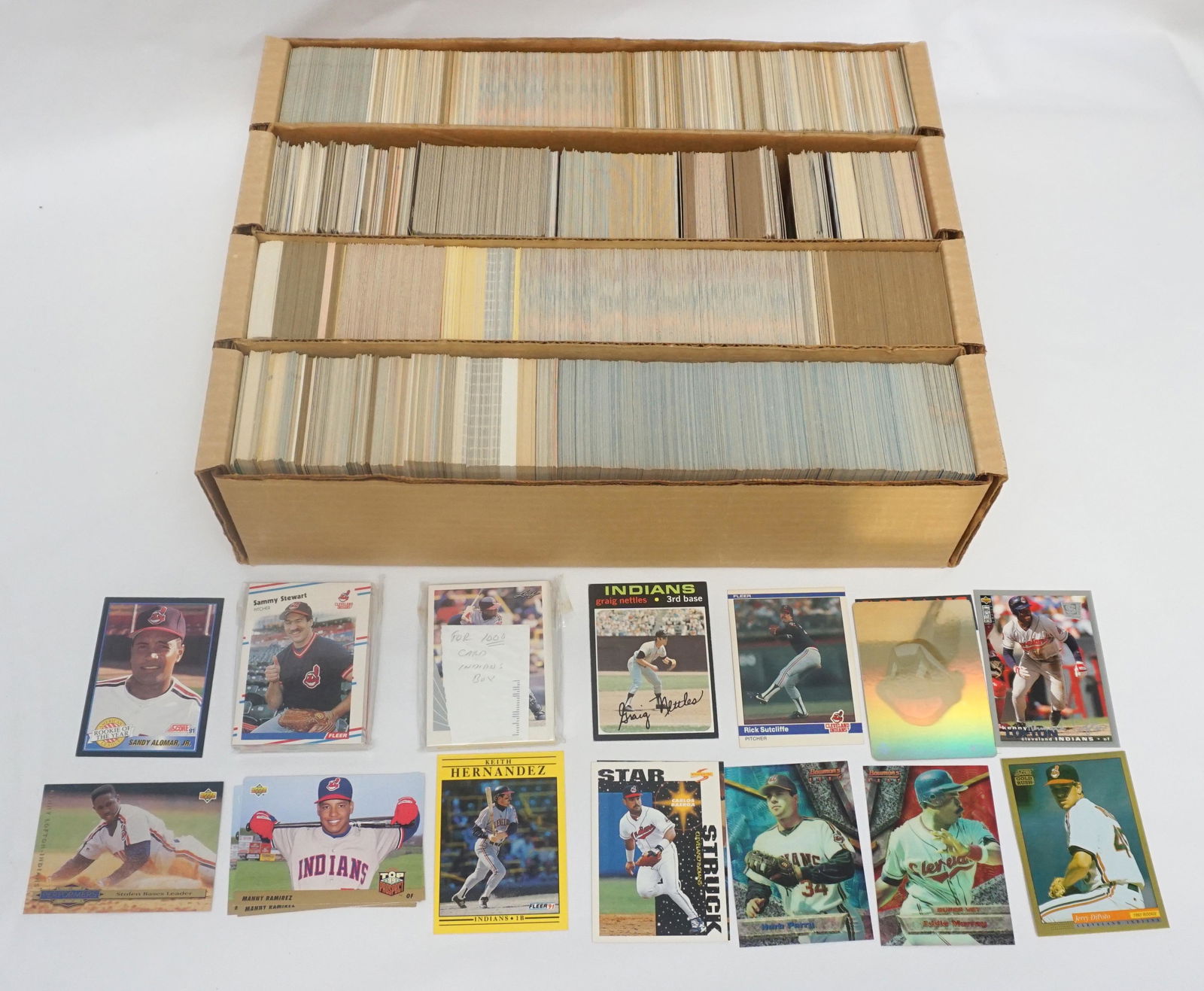 LARGE LOT OF CLEVELAND INDIANS BASEBALL CARDS: Large lot of Cleveland Indian MLB player cards. New old stock, duplicates of most. Total weight 14 lbs. Inhouse shipping not guaranteed on this lot.