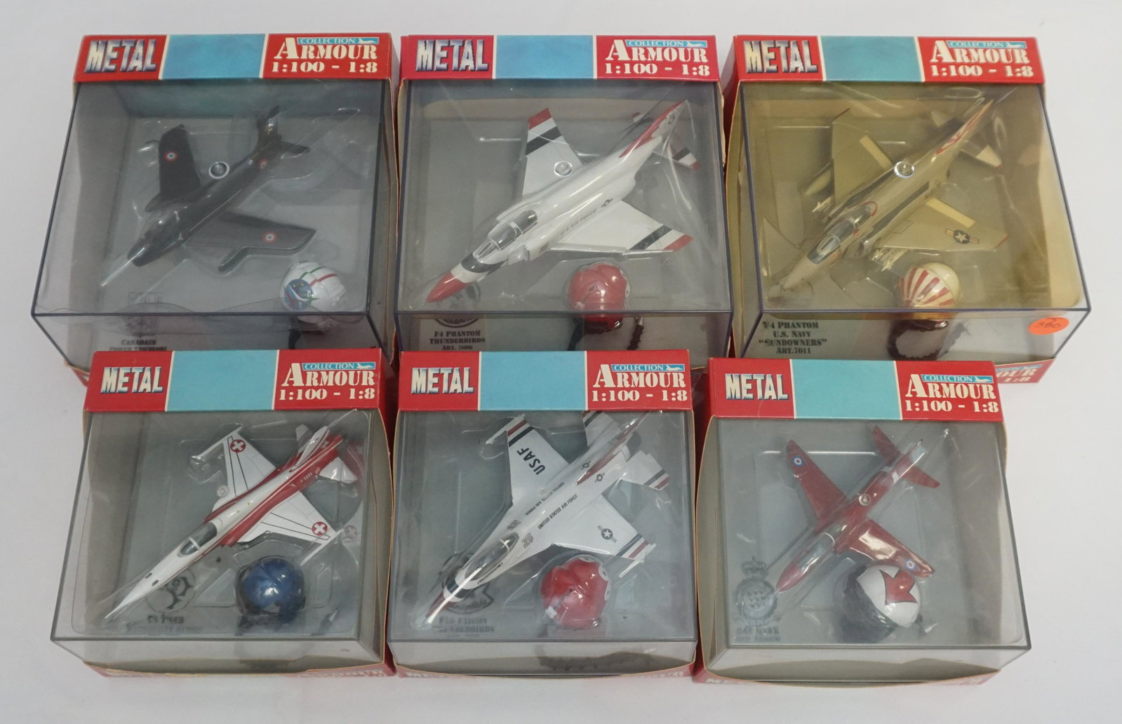 6 FRANKLIN MINT METAL ARMOUR COLLECTION MILITARY: Large lot of 1:100 Franklin Mint Military aircrafts. Total weight 6.5 lbs. Inhouse shipping not guaranteed on this lot.