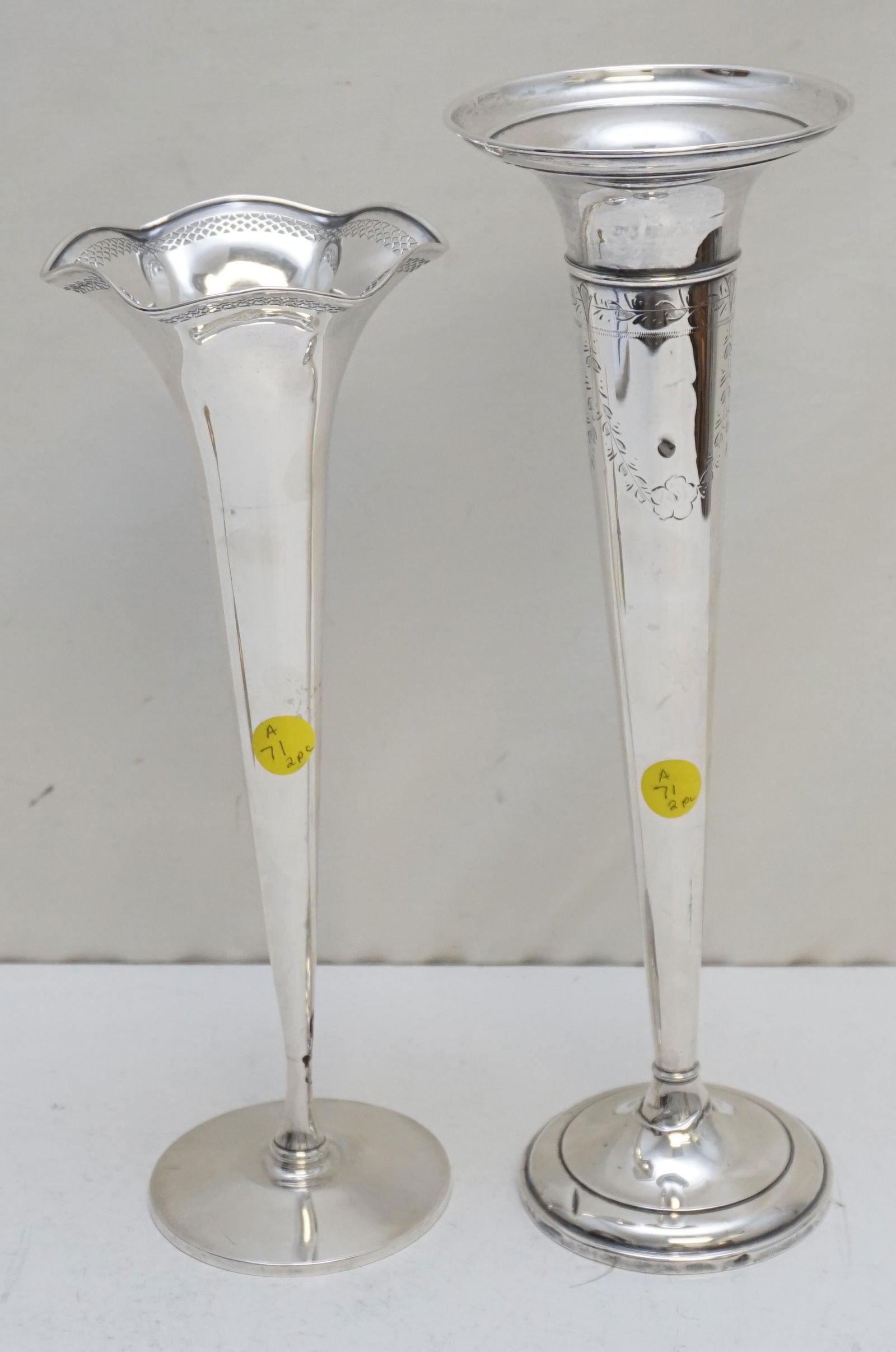 TWO (2) TALL STERLING TRUMPET VASES (1 of 6)
