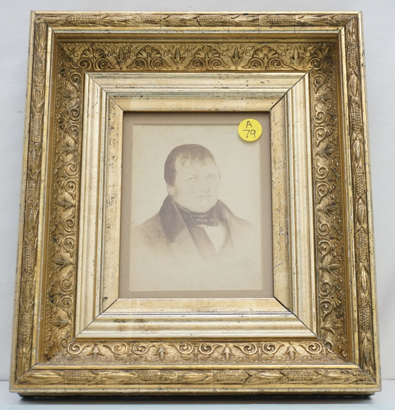 19th c PORTLAND MAINE GENTLEMENS PORTRAIT: Antique 19th c. Portland Maine Gentlemans Portrait. Hamblet Family. In Antique Period Gilt Wood and Gesso Frame. PROVENANCE: The Edwin Hamblet Family by Descent, Little Sebago Lake, West Gray Maine. I