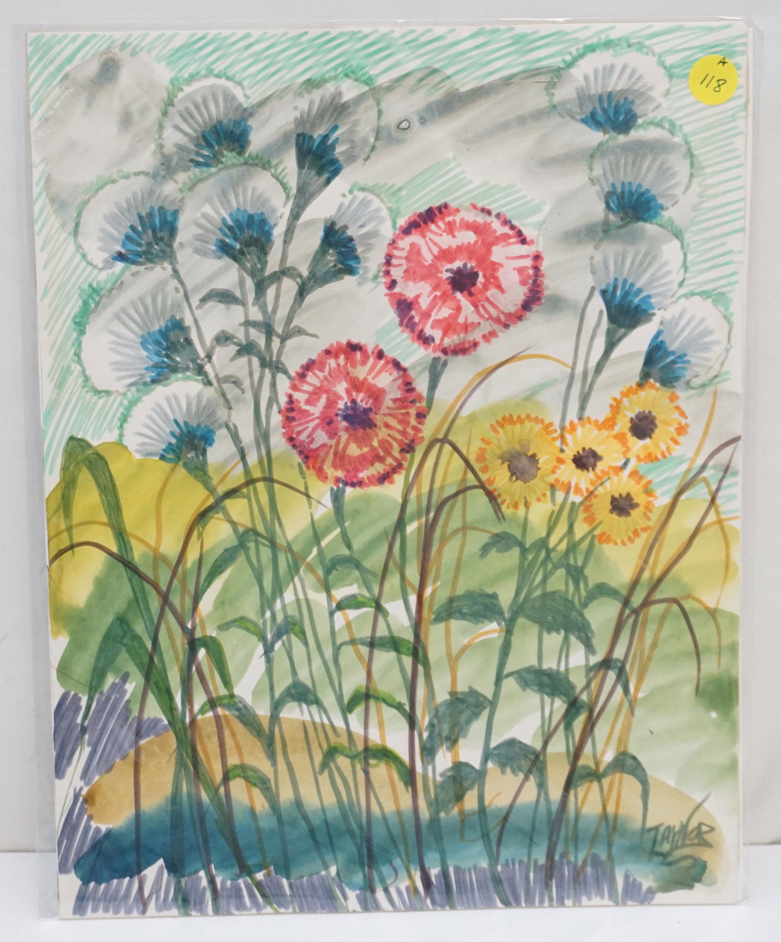 HAROLD A LAYNOR (1922-1991) MID CENTURY FLOWERS: Harold A. Laynor (1922-1991) Mid Century Flower Garden Watercolor. Signed lower right Unframed 11"x14". PROVENANCE: A Charleston SC Private Estate. Harold A. Laynor was born in New York City in 1922 a