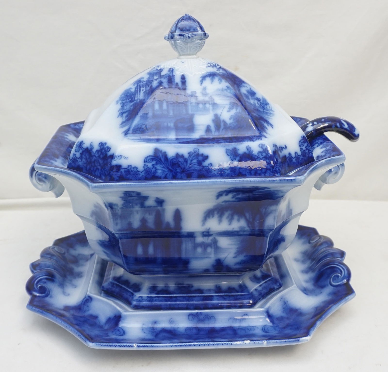 LARGE COBURG FLOW BLUE IRONSTONE TUREEN (1 of 13)