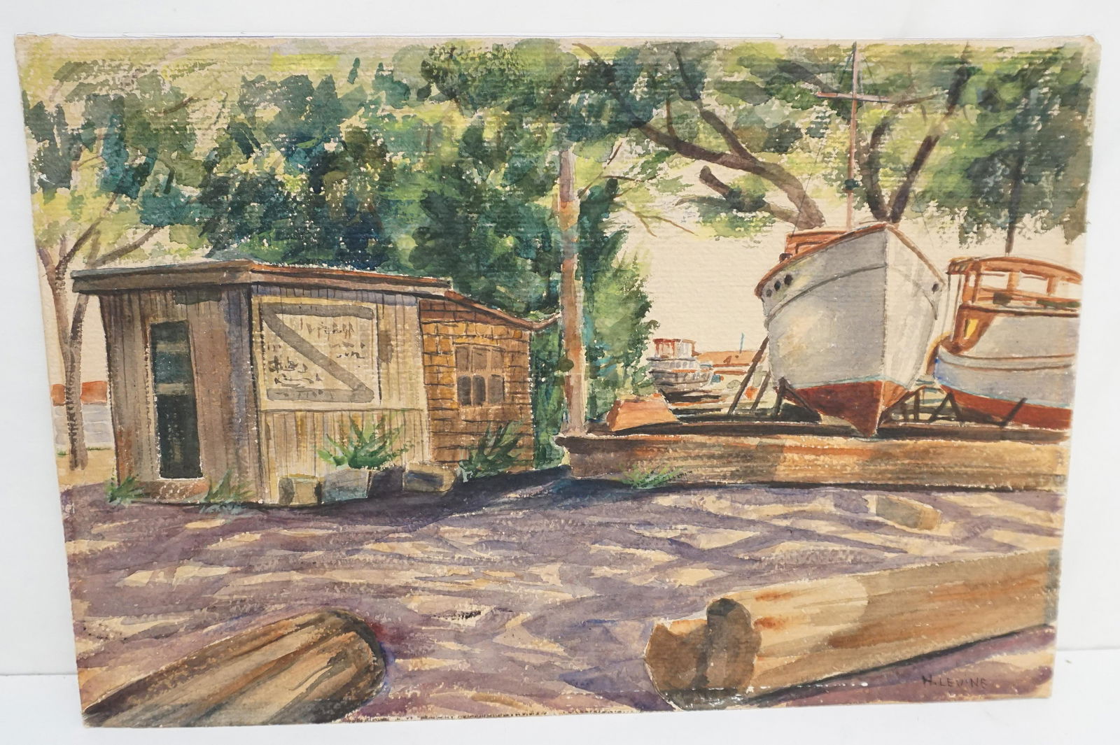 MID CENTURY BOAT YARD WATERCOLOR (1 of 6)