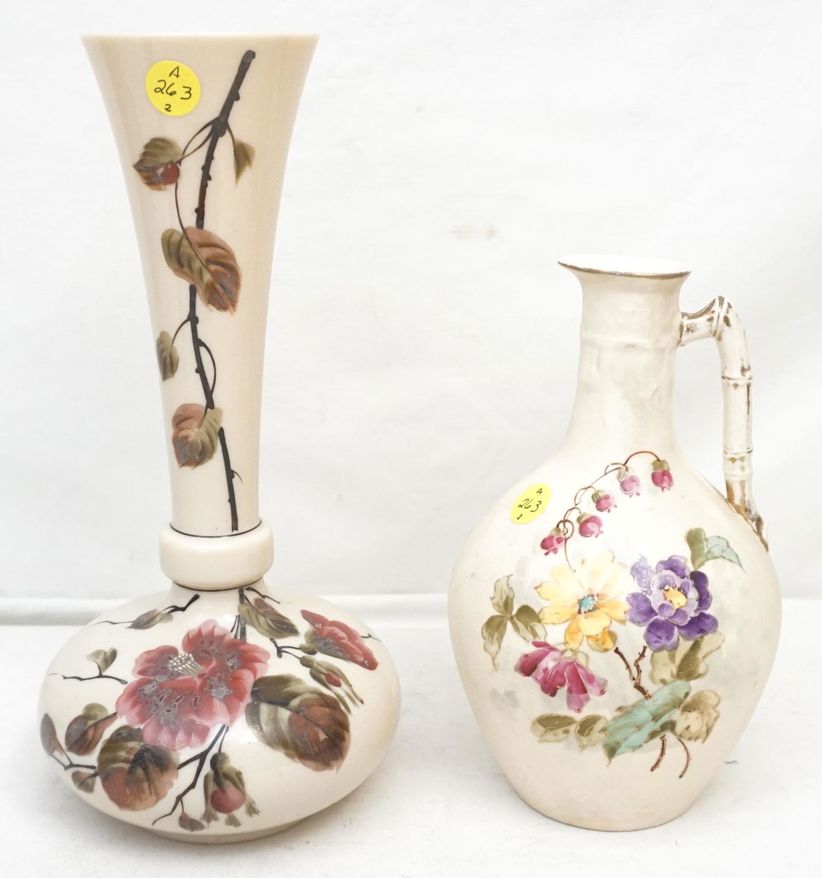 2 HANDPAINTED VASES GLASS & PORCELAIN (1 of 10)