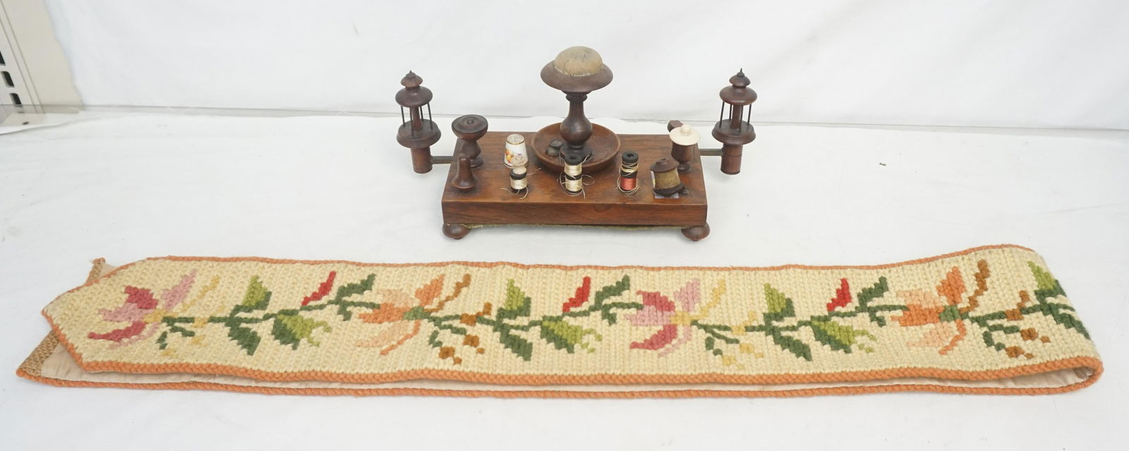 ANTIQUE WOOD SEWING STAND & BELL PULL (1 of 8)