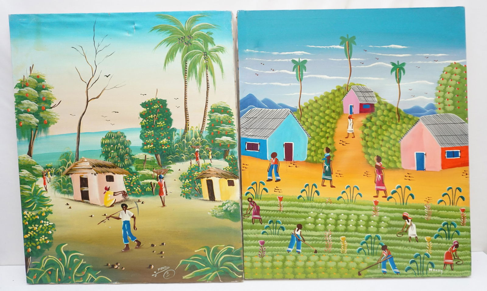 2 MAXO HAITIAN VILLAGE LIFE PAINTINGS (1 of 7)