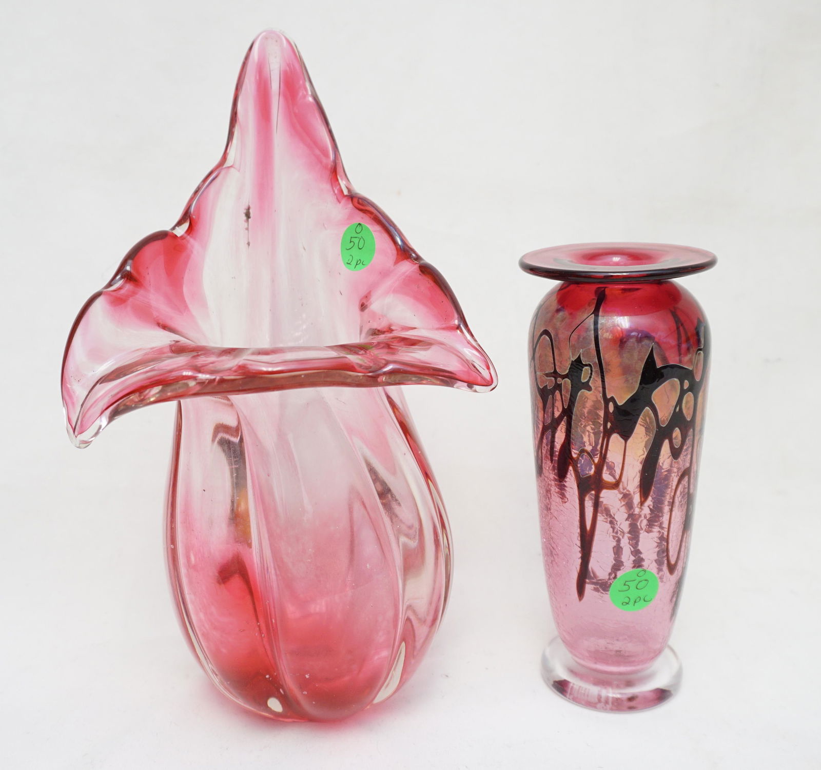 2 pc CRANBERRY ART GLASS VASES (1 of 7)