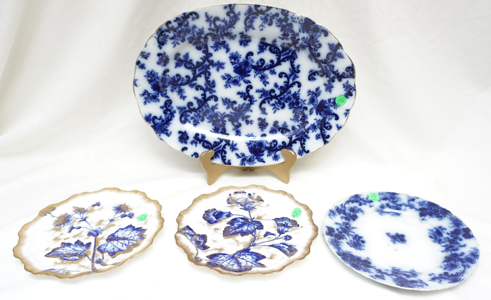 4 pc ANTIQUE FLOW BLUE PLATTER & PLATES (1 of 13)