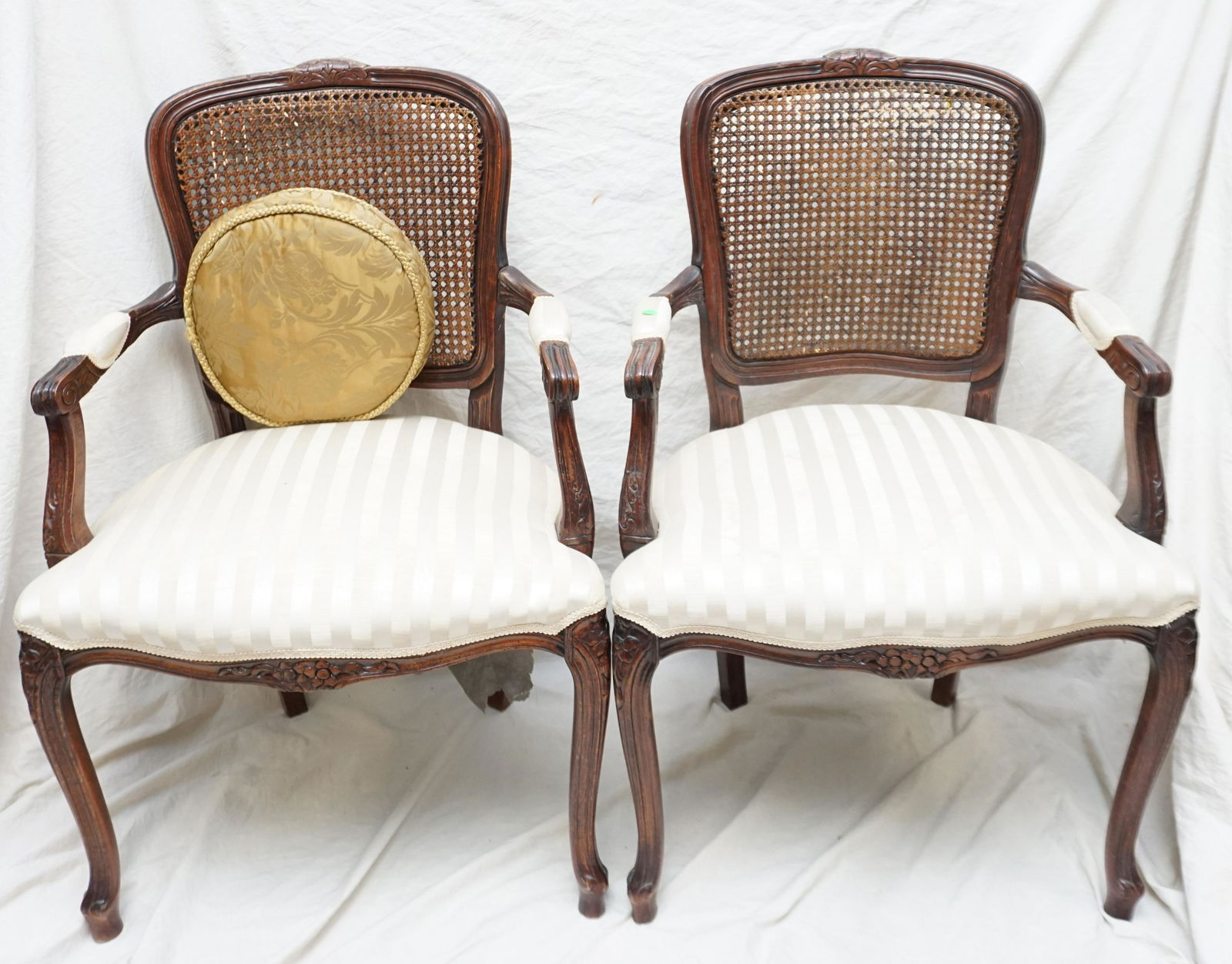 PAIR ANTIQUE FRENCH CANE BACK ARM CHAIRS (1 of 8)