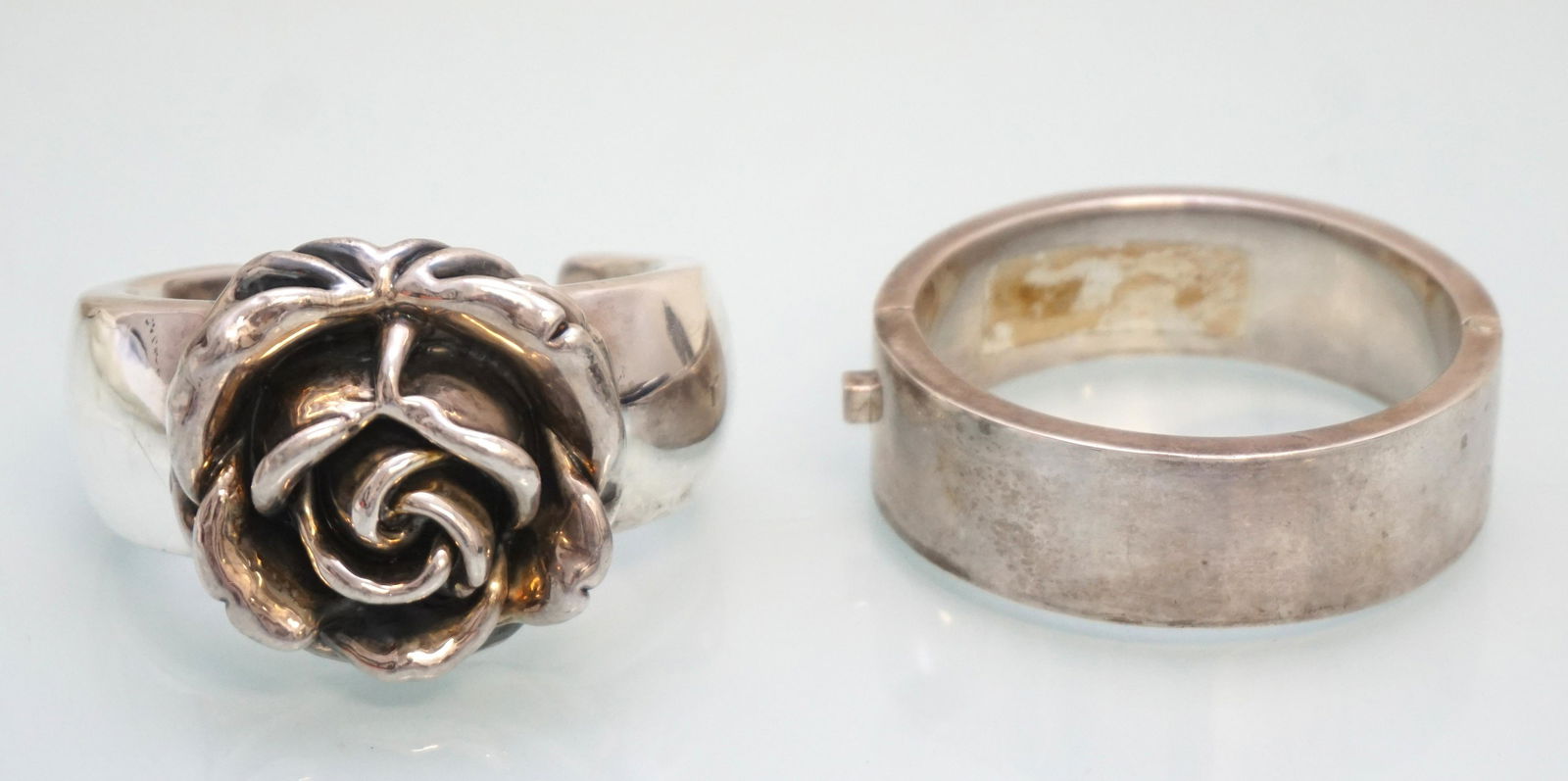 2PC STERLING SILVER BANGLE & FLOWER CUFF (1 of 5)