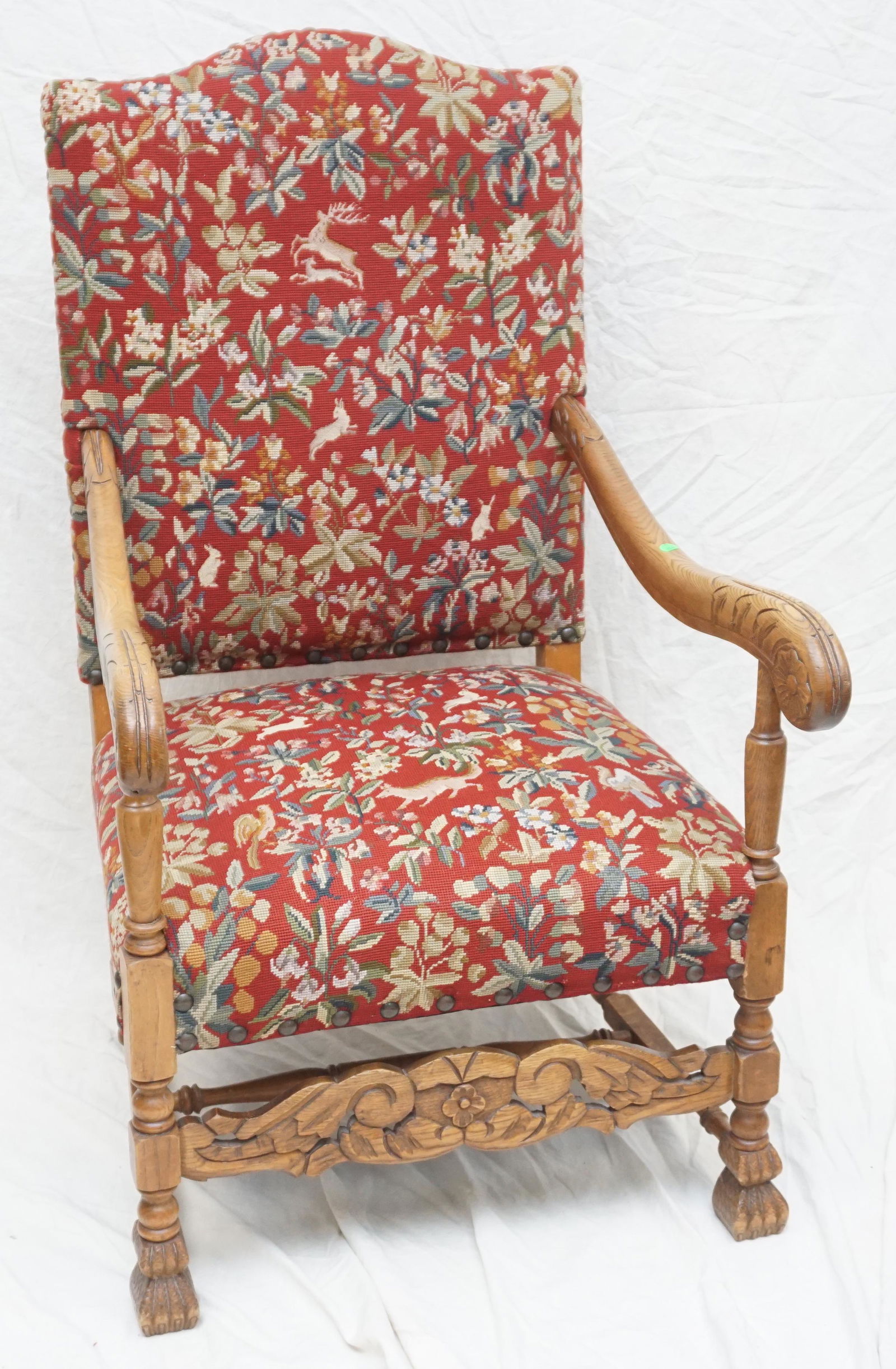 ANTIQUE FRENCH CHAIR PETIT POINT NEEDLEPOINT HUNT (1 of 7)