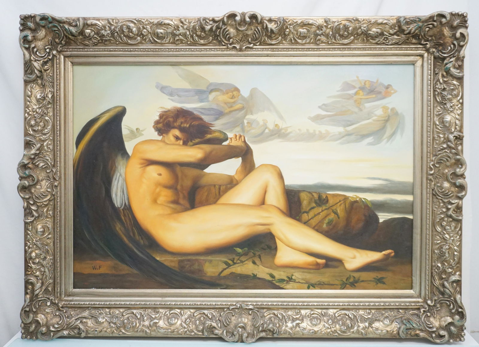 LARGE FRAMED OIL ON CANVAS ANGEL (1 of 6)