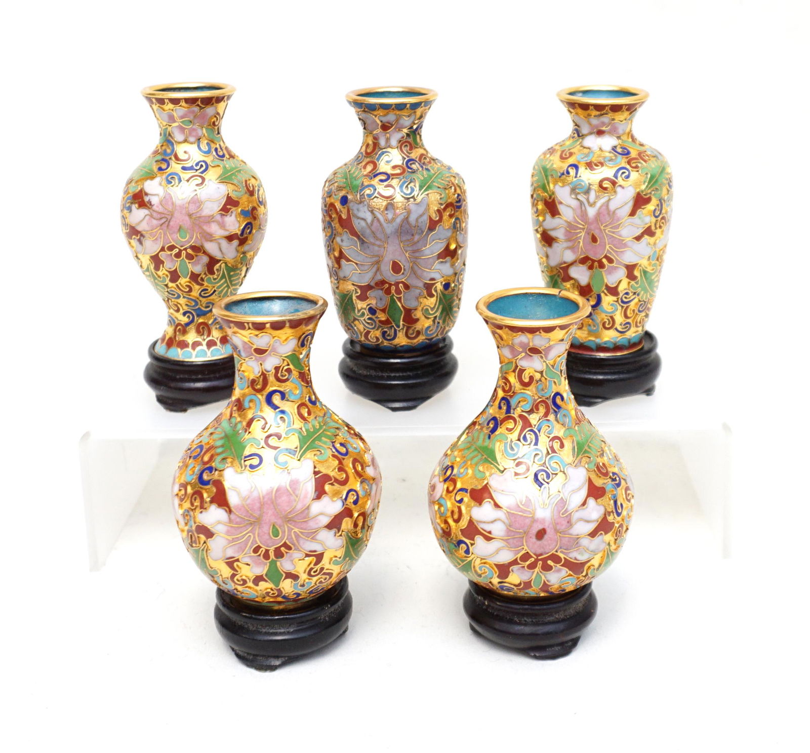 SET OF 5 MINIATURE CLOISONNE VASES (1 of 6)