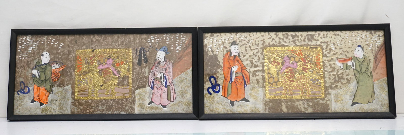 2 VTG CHINESE GOLD LEAF EGG TEMPERA PAINTINGS (1 of 5)