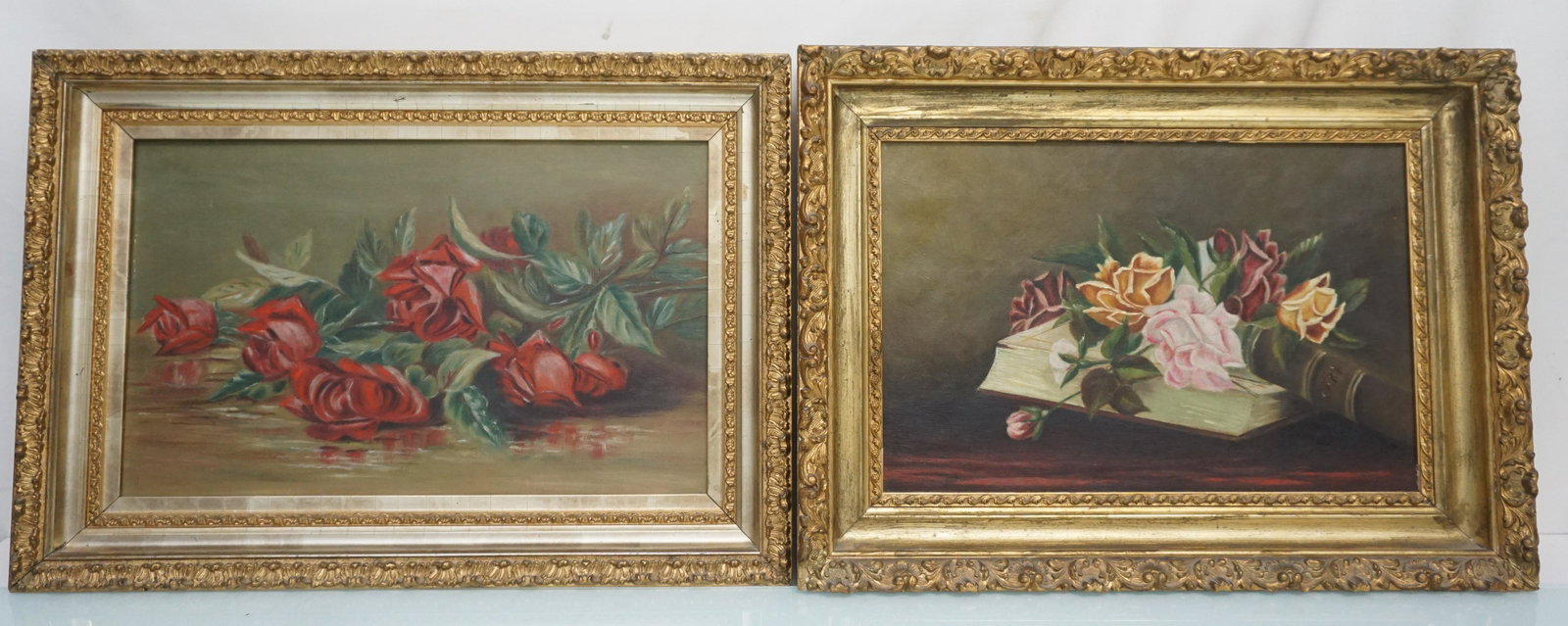 2PC- ANTIQUE OIL ON CANVAS ROSES - MAINE (1 of 5)