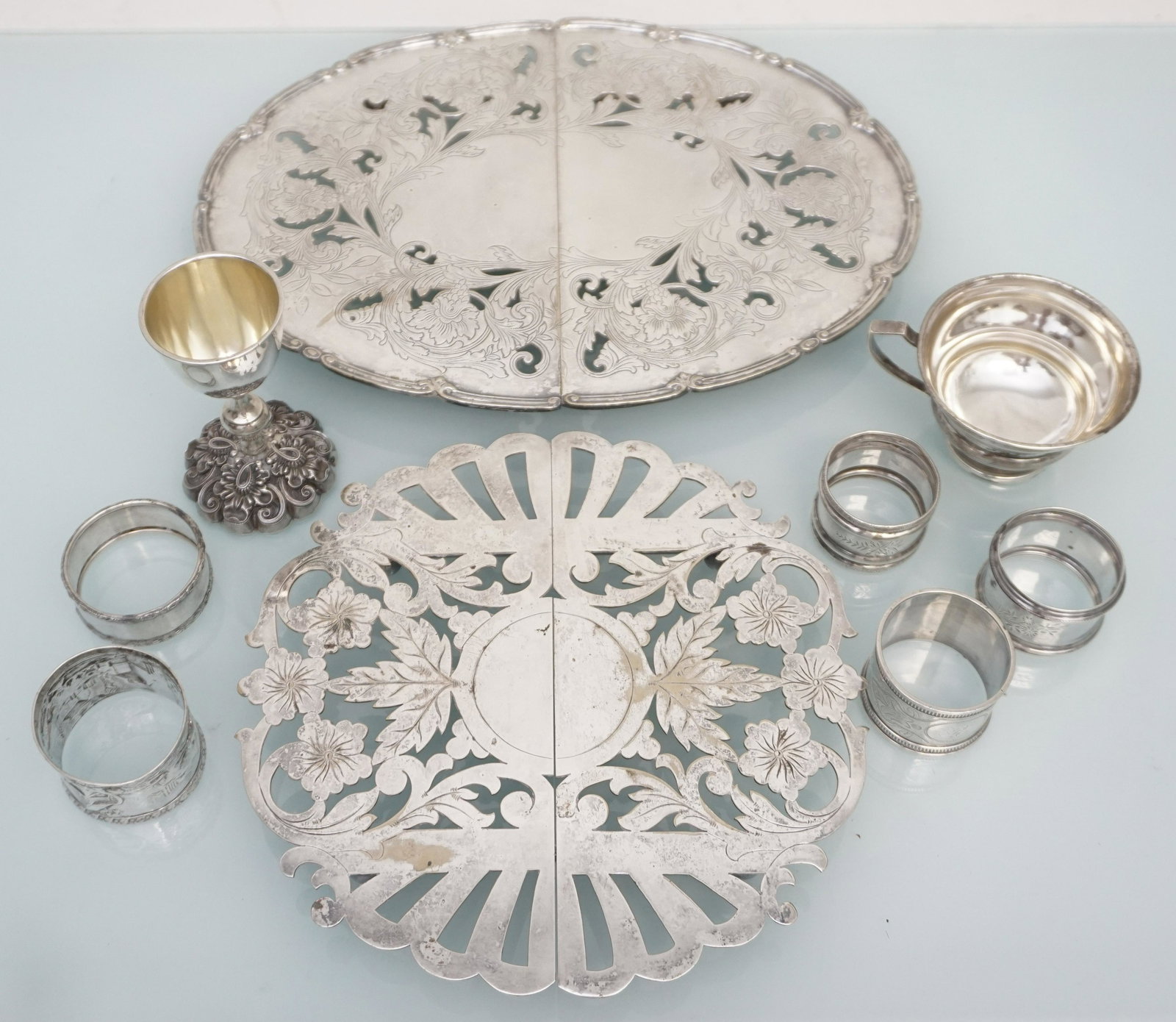 9 PC ANTIQUE SILVERPLATE 1 STERLING 4 NAPKIN RINGS + (1 of 14)
