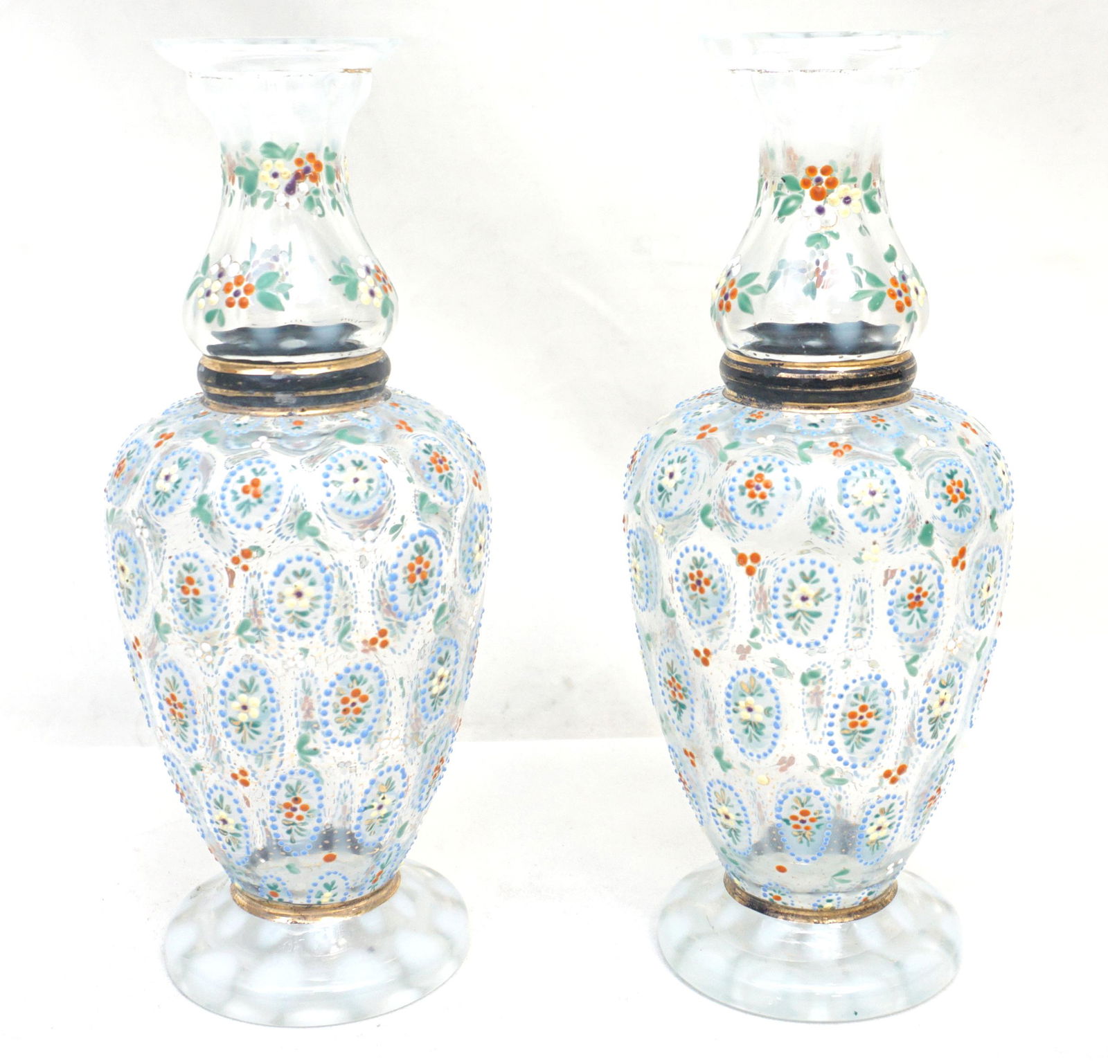 PAIR ANTIQUE ENAMELED BOHEMIAN GLASS VASES (1 of 10)