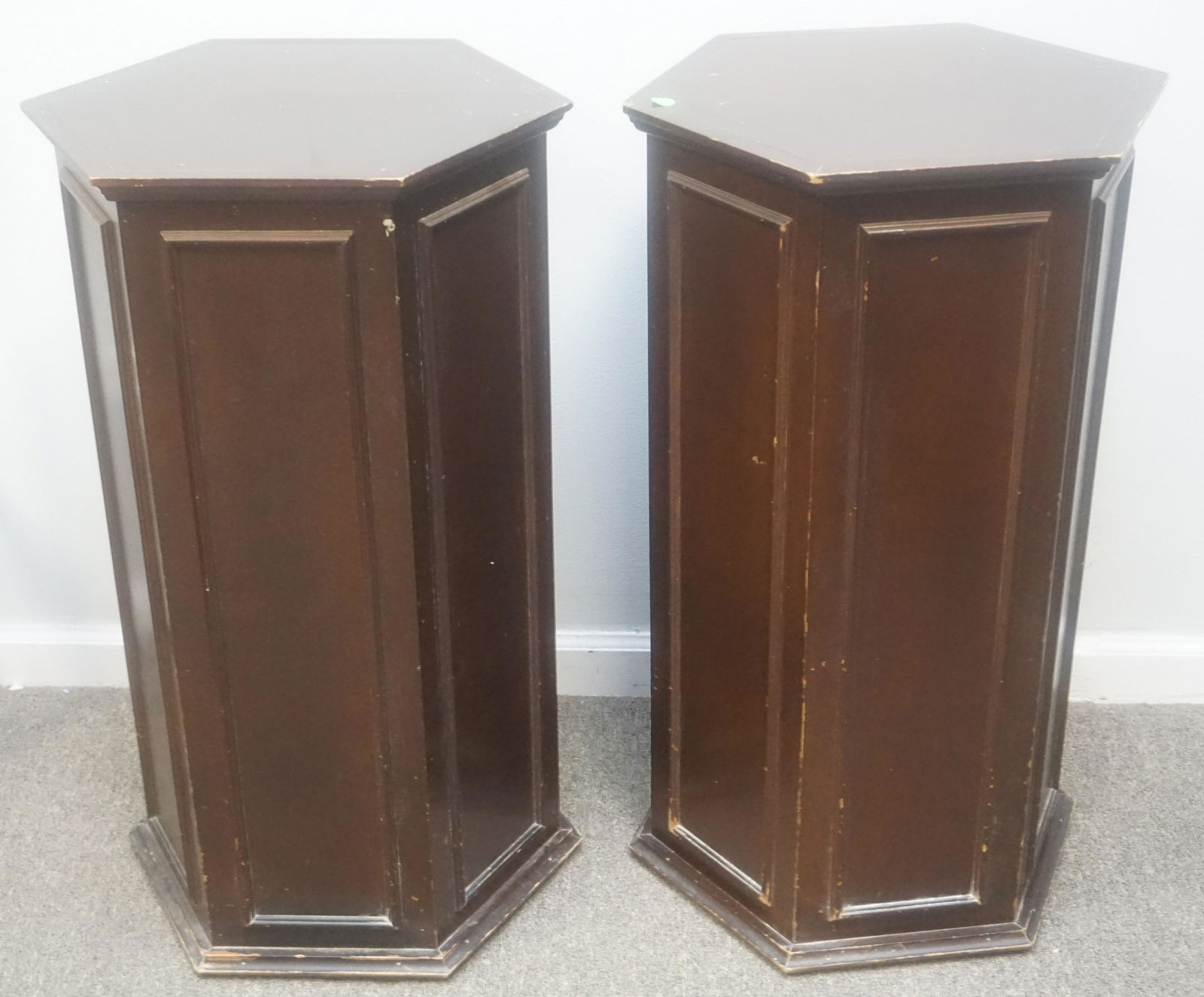 2 OCTAGONAL MAHOGANY PEDESTAL BASES (1 of 4)