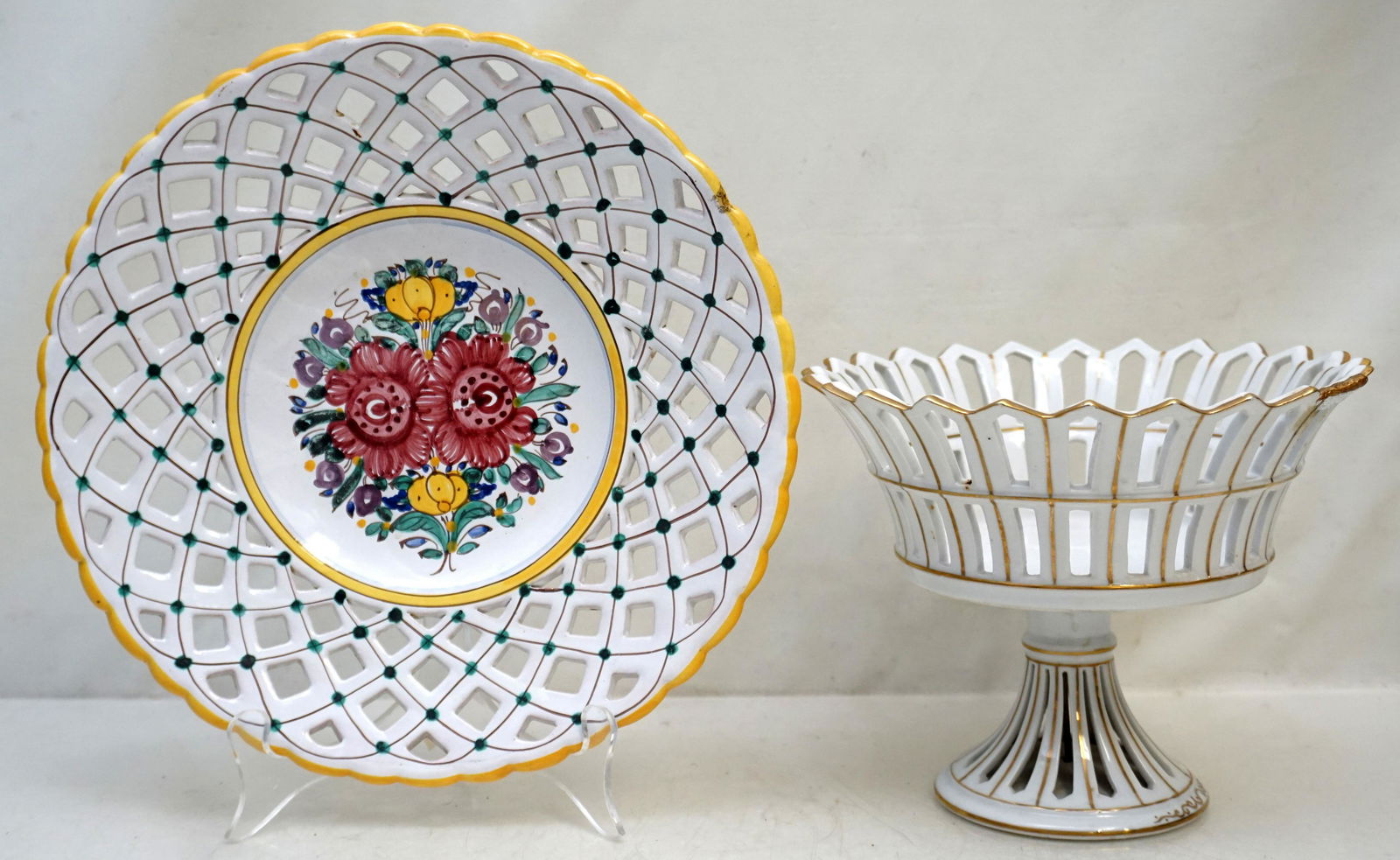 2 pc ITALIAN MAJOLICA COMPOTE + (1 of 11)