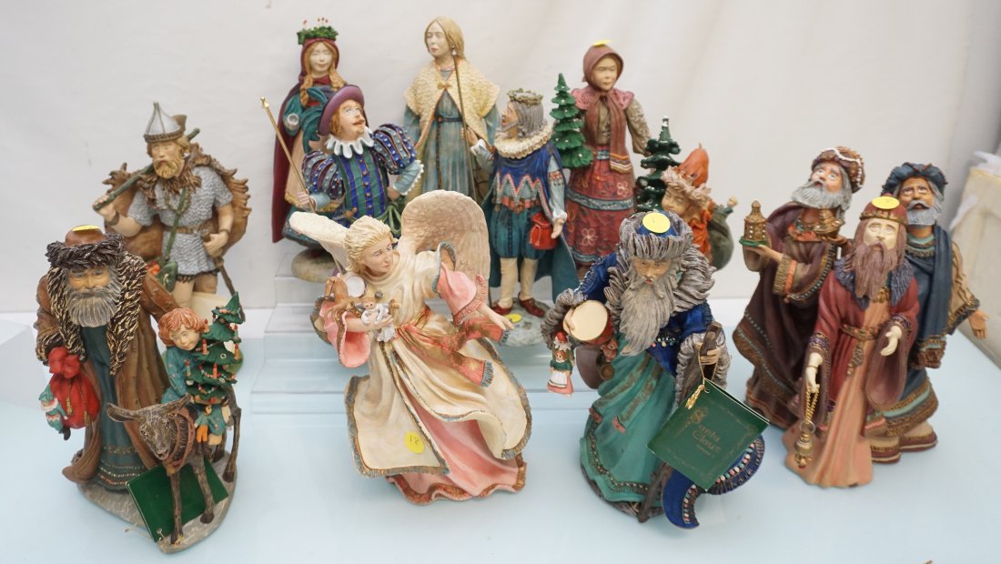 11PC RARE COLLECTION OF 1986 DUNCAN ROYALE SANTAS: The lot features eleven 1985 - 1986 Duncan Royale Santas. Including St. Cuica #6114; Odin #6114; The Framan HOlda #6114; Bavarien Santa #6114; Of The Maji #6114 (one missing tip of finger); Mongolian