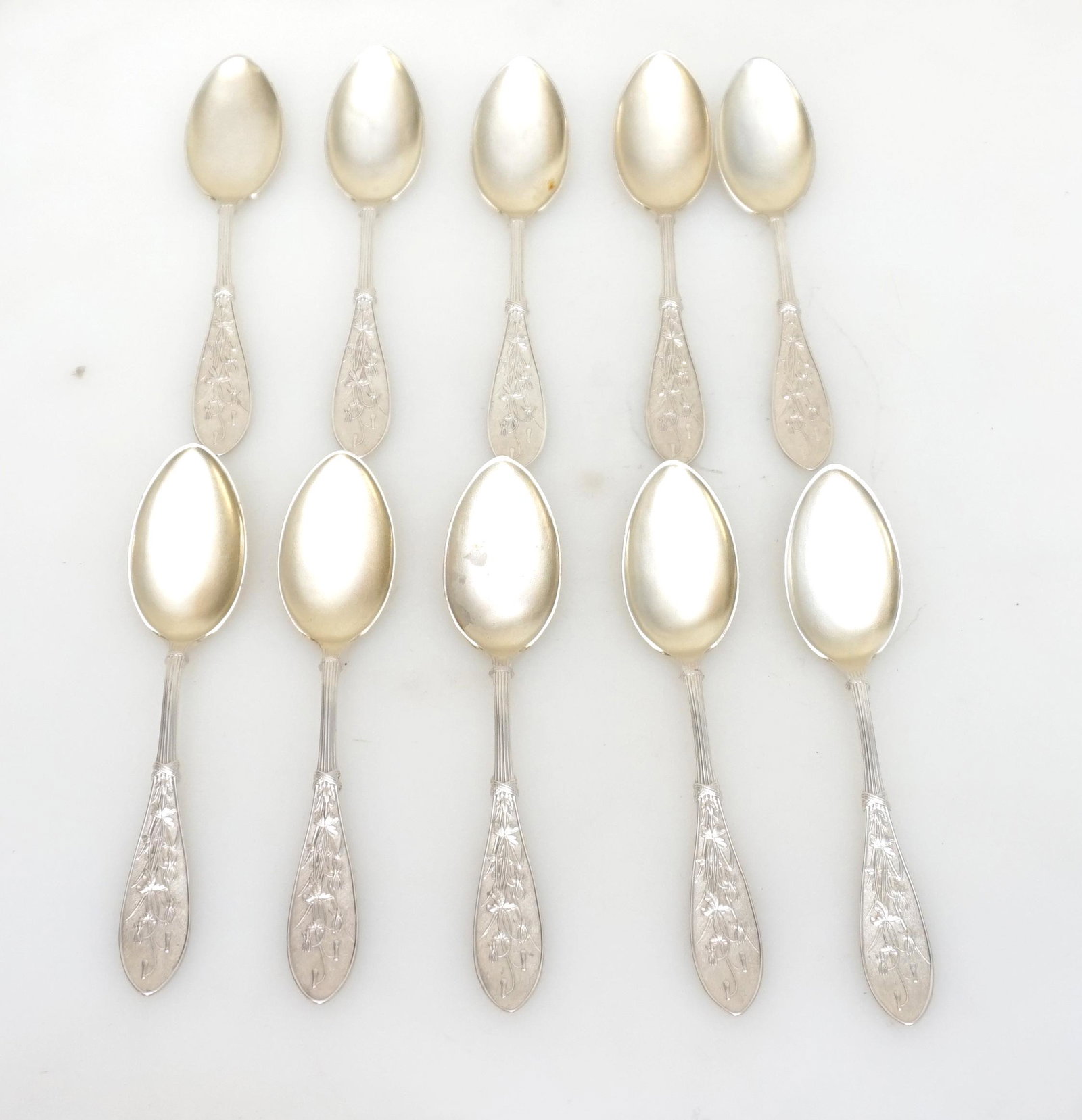 10 AMERICAN c1870 STERLING SILVER HONEYSUCKLE SPOONS (1 of 5)