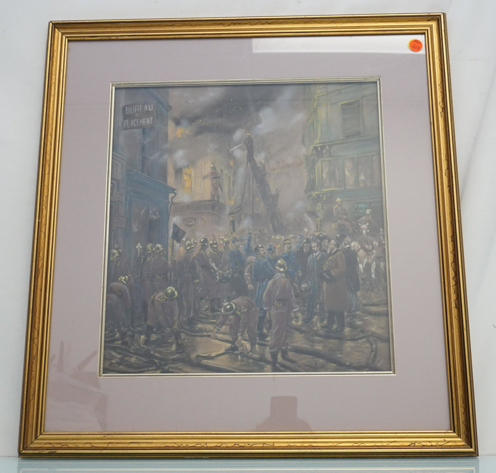 ANTIQUE HAND COLORED PRINT FIRE - FIREMEN (1 of 5)