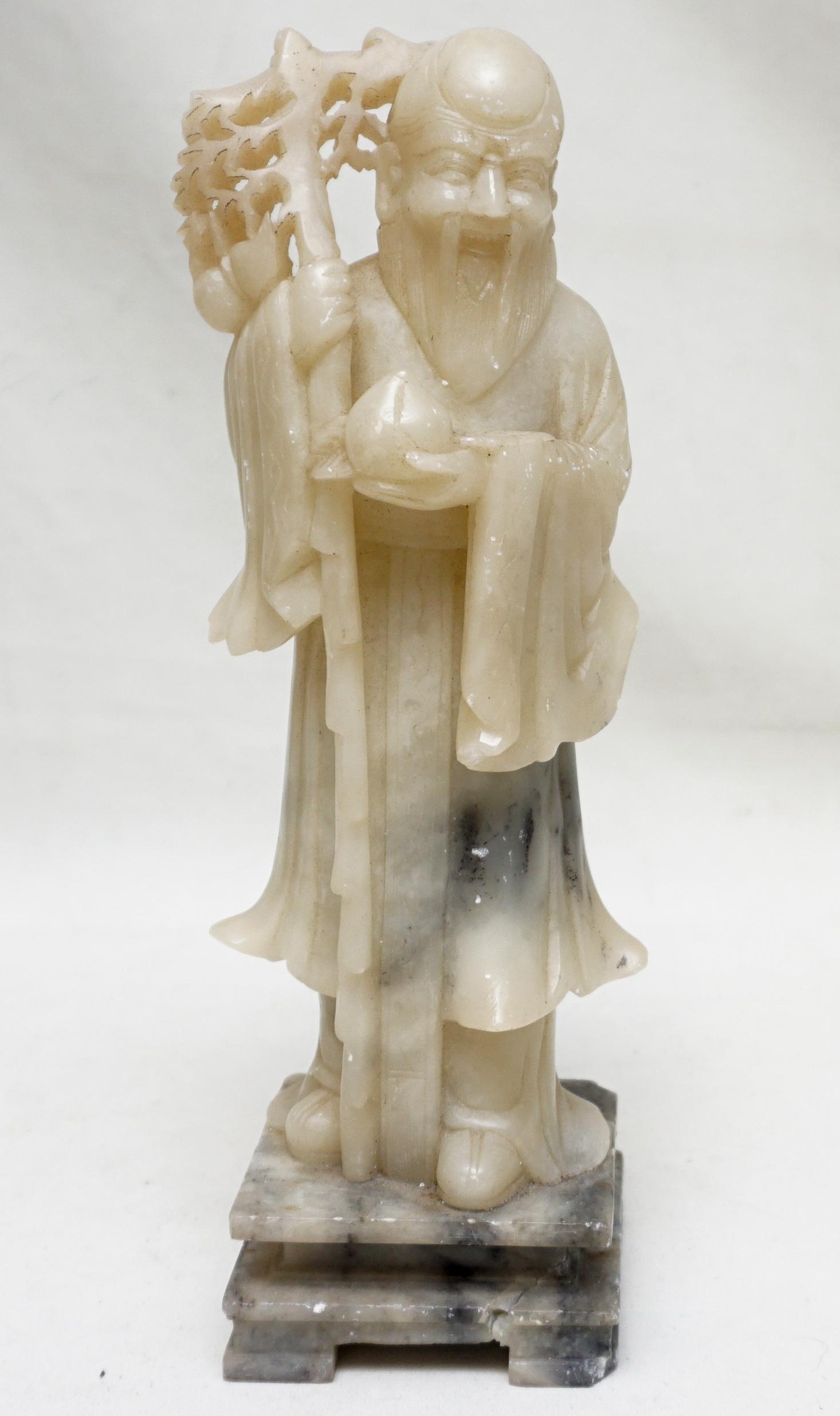 VINTAGE CARVED SOAPSTONE SHOU LAO (1 of 6)