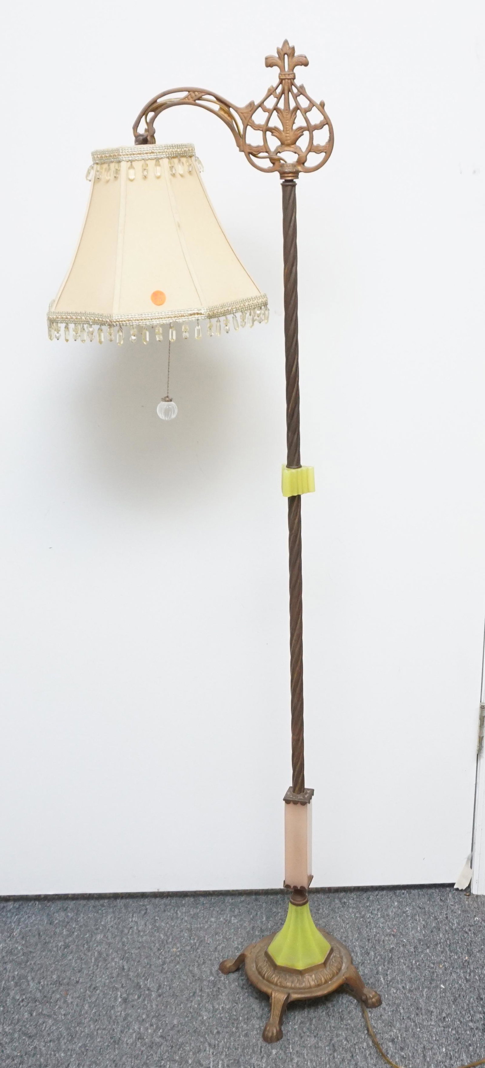 1920S ART DECO IRON & JADEITE FLOOR LAMP (1 of 6)